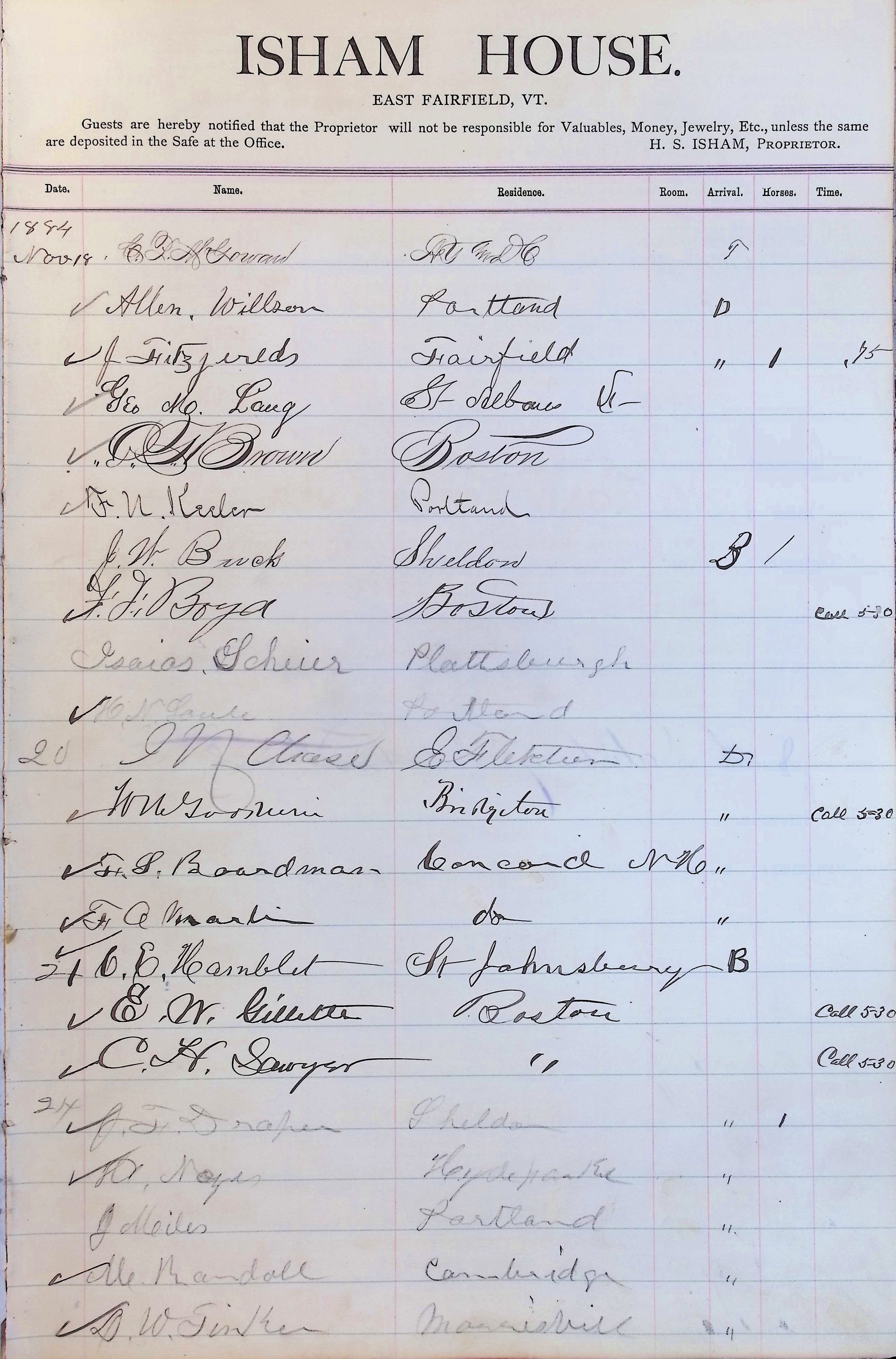 Isham Hotel register Vol. 2, Page 111