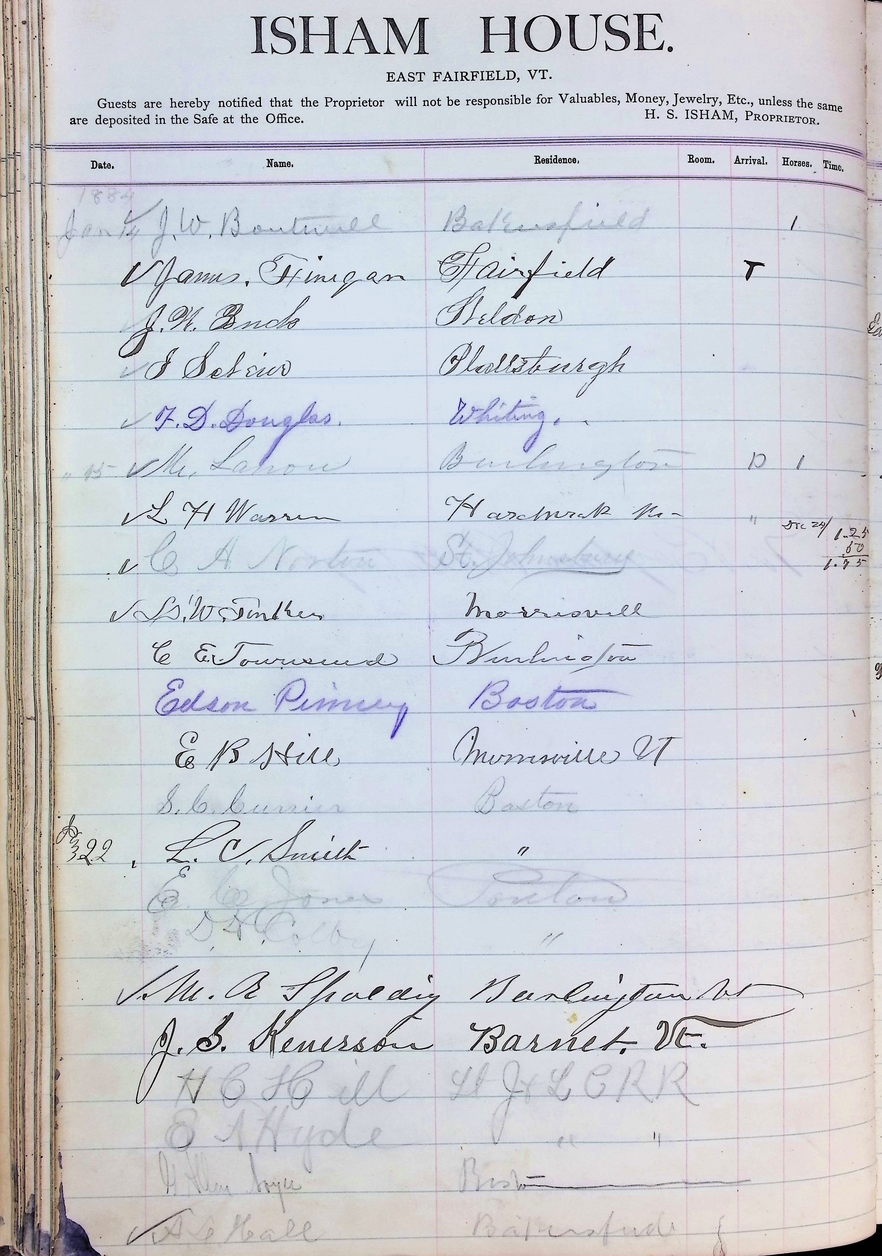 Isham Hotel register Vol. 2, Page 124