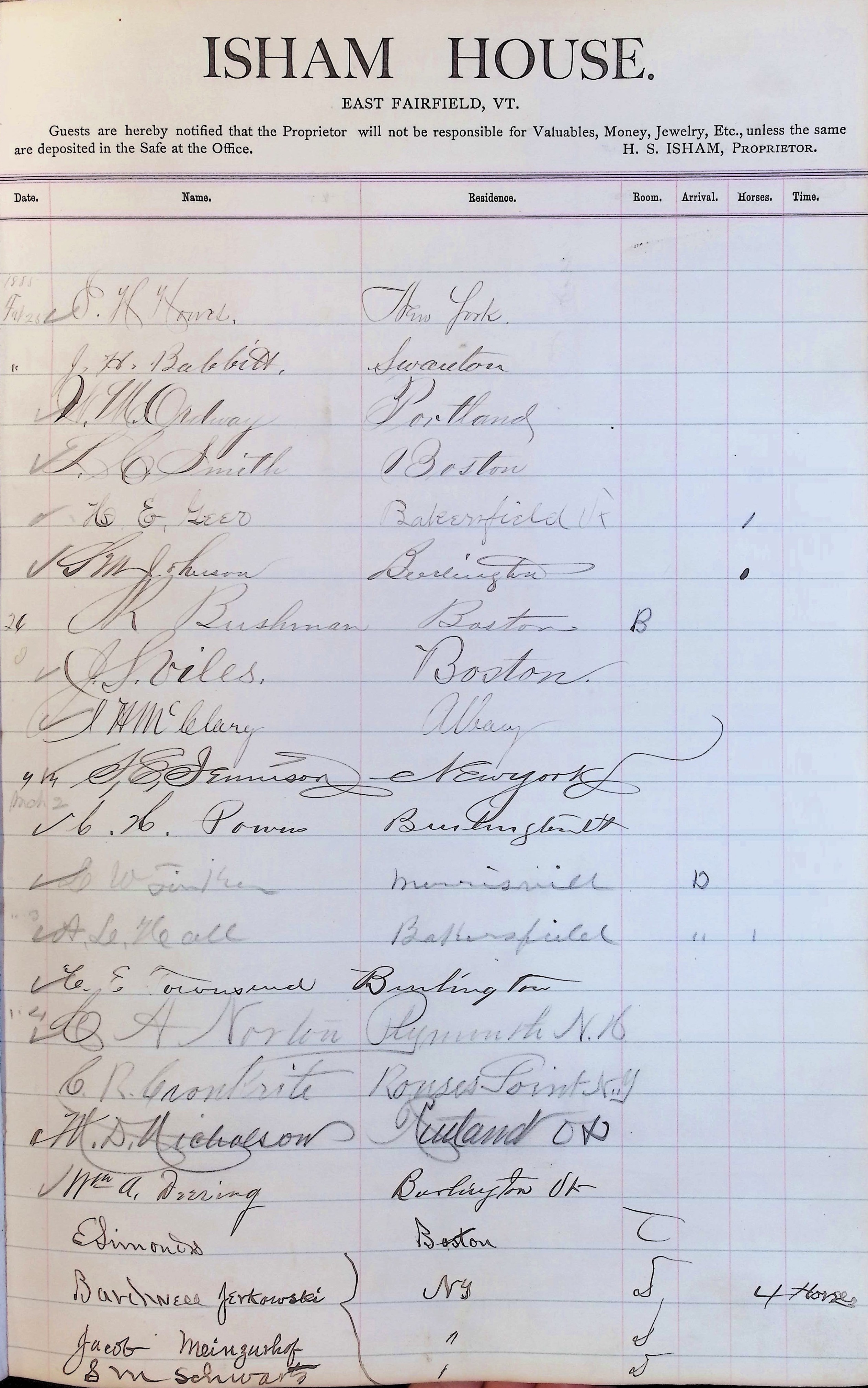Isham Hotel register Vol. 2, Page 135
