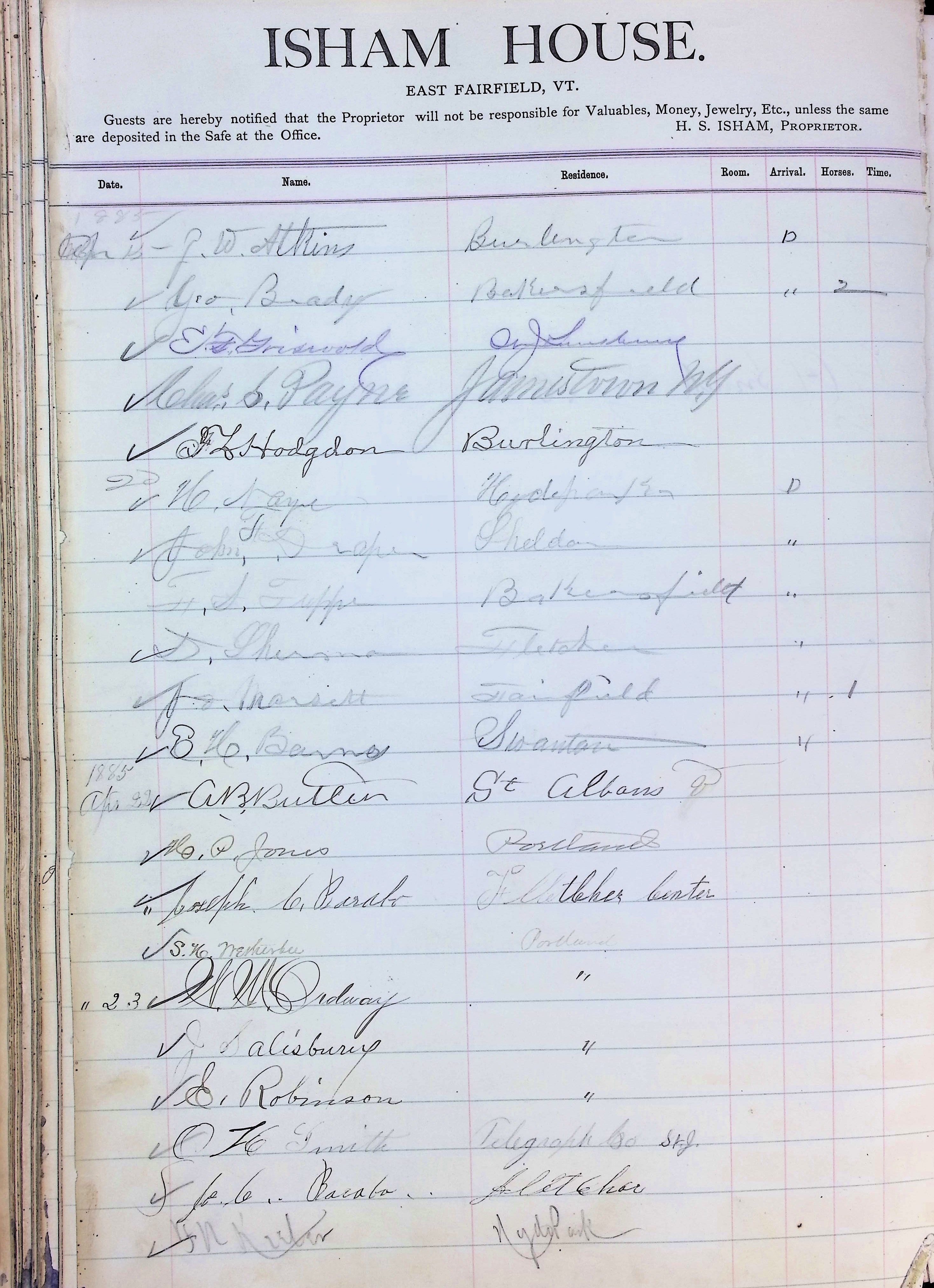 Isham Hotel register Vol. 2, Page 142