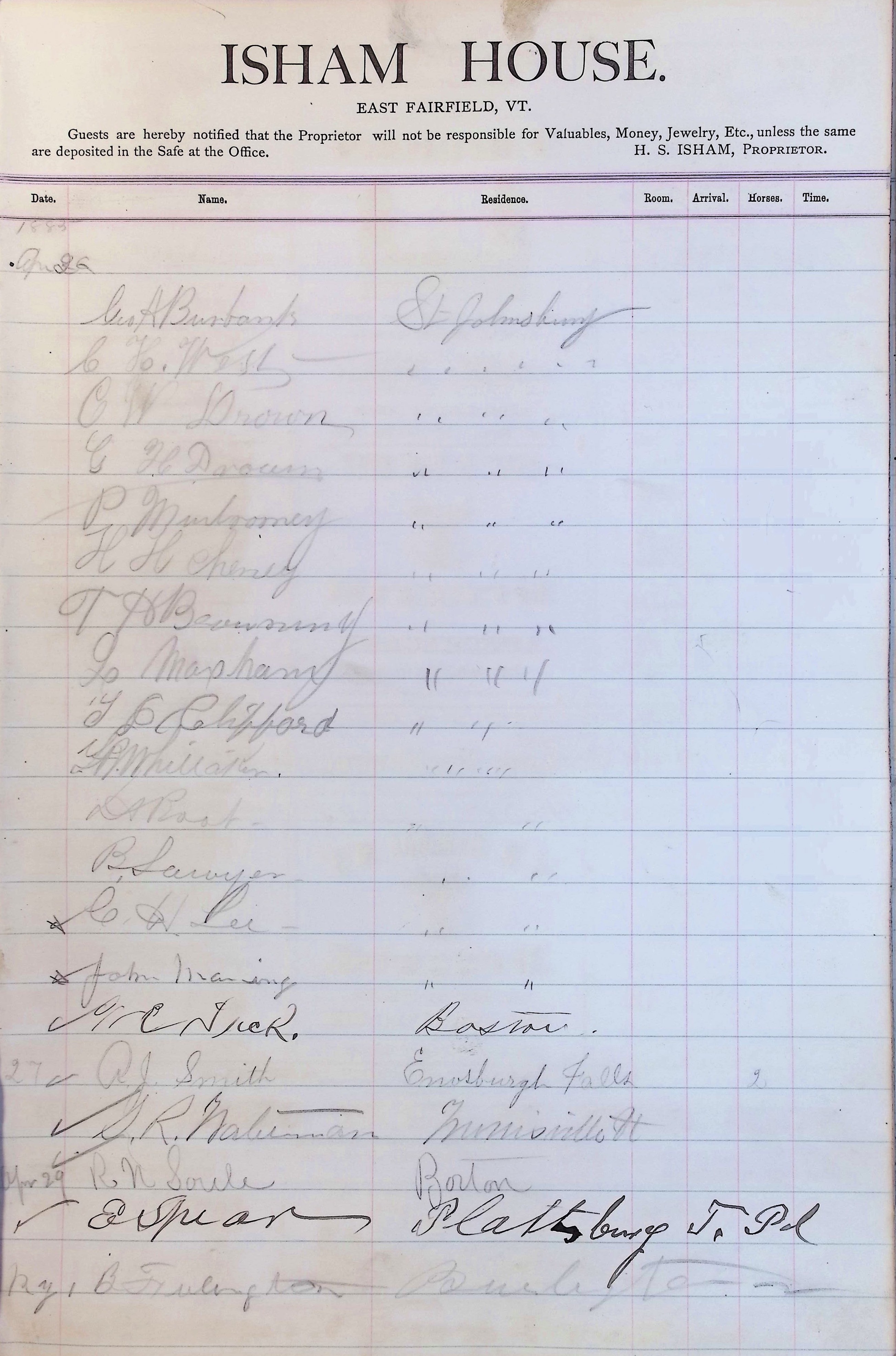 Isham Hotel register Vol. 2, Page 145
