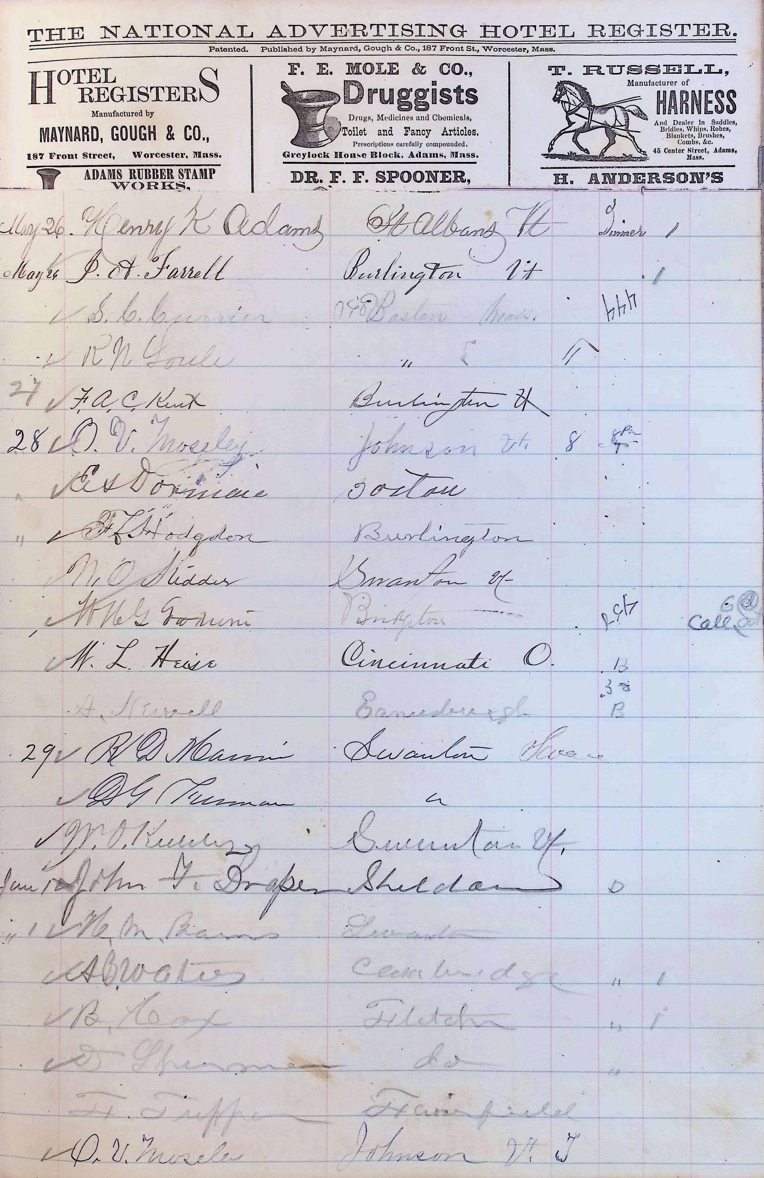 Isham Hotel register Vol. 2, Page 153