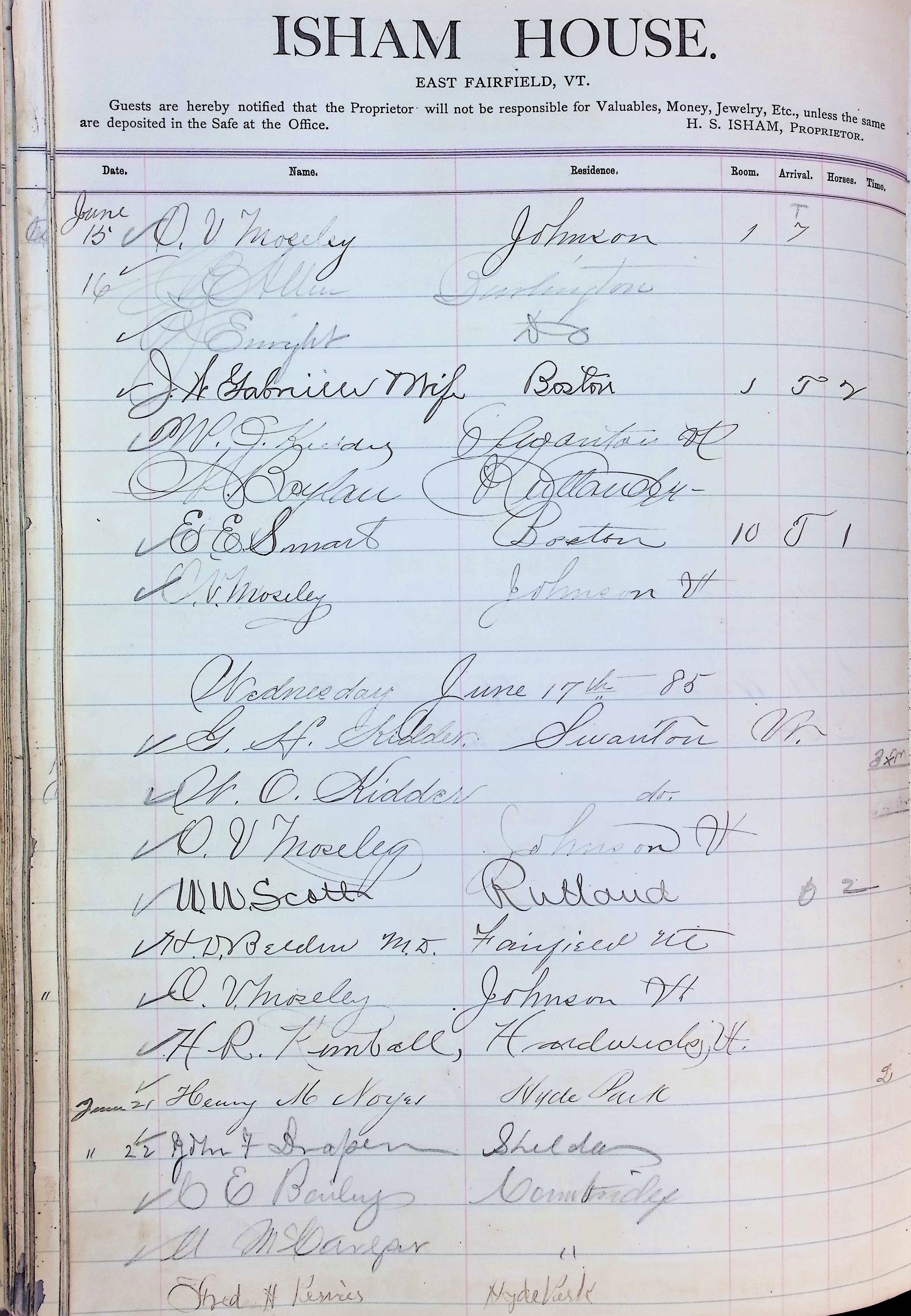 Isham Hotel register Vol. 2, Page 158