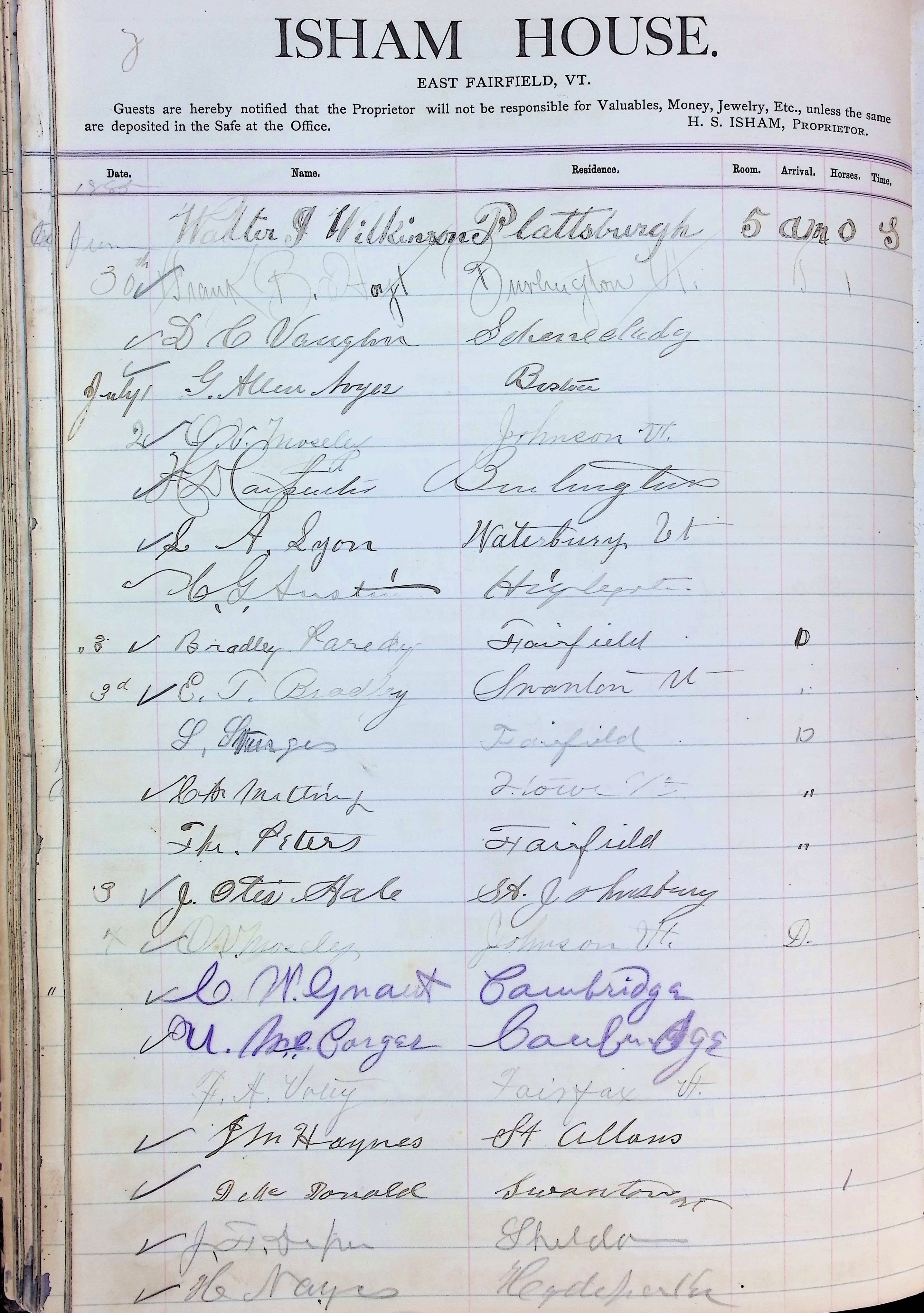 Isham Hotel register Vol. 2, Page 162