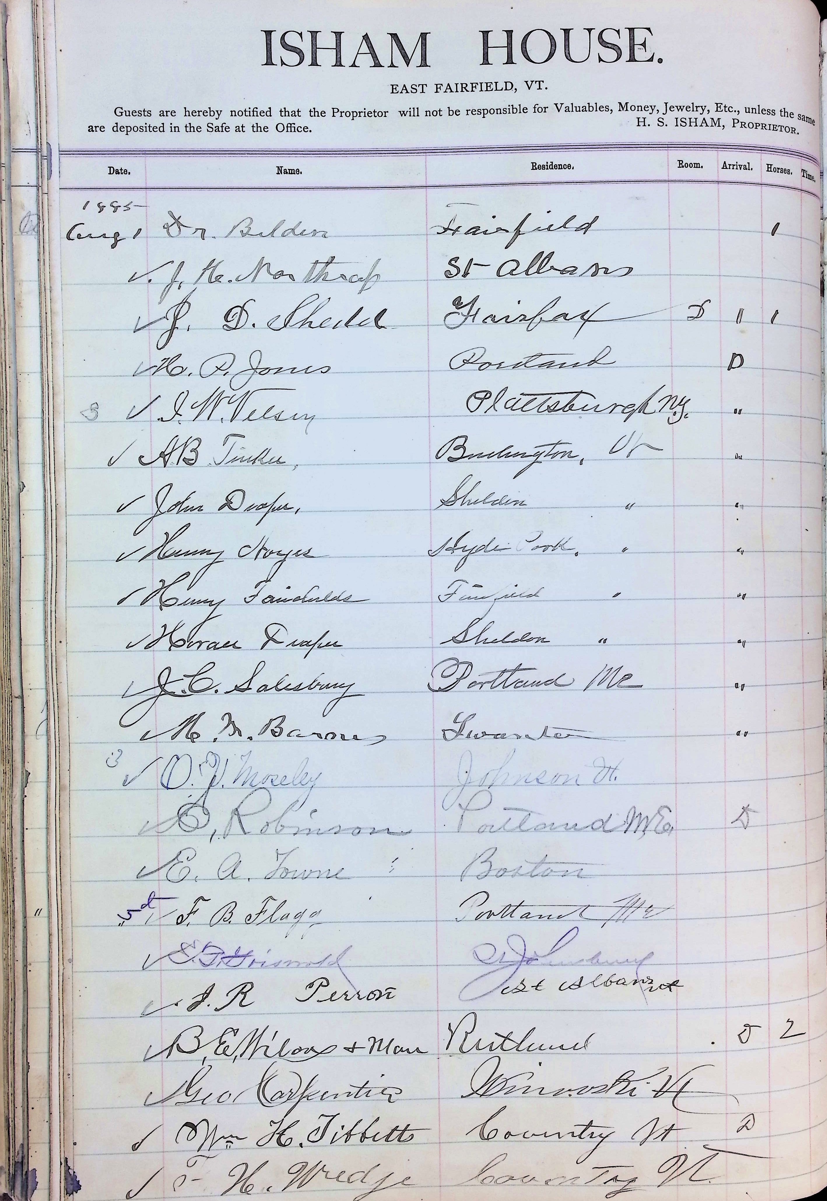 Isham Hotel register Vol. 2, Page 170