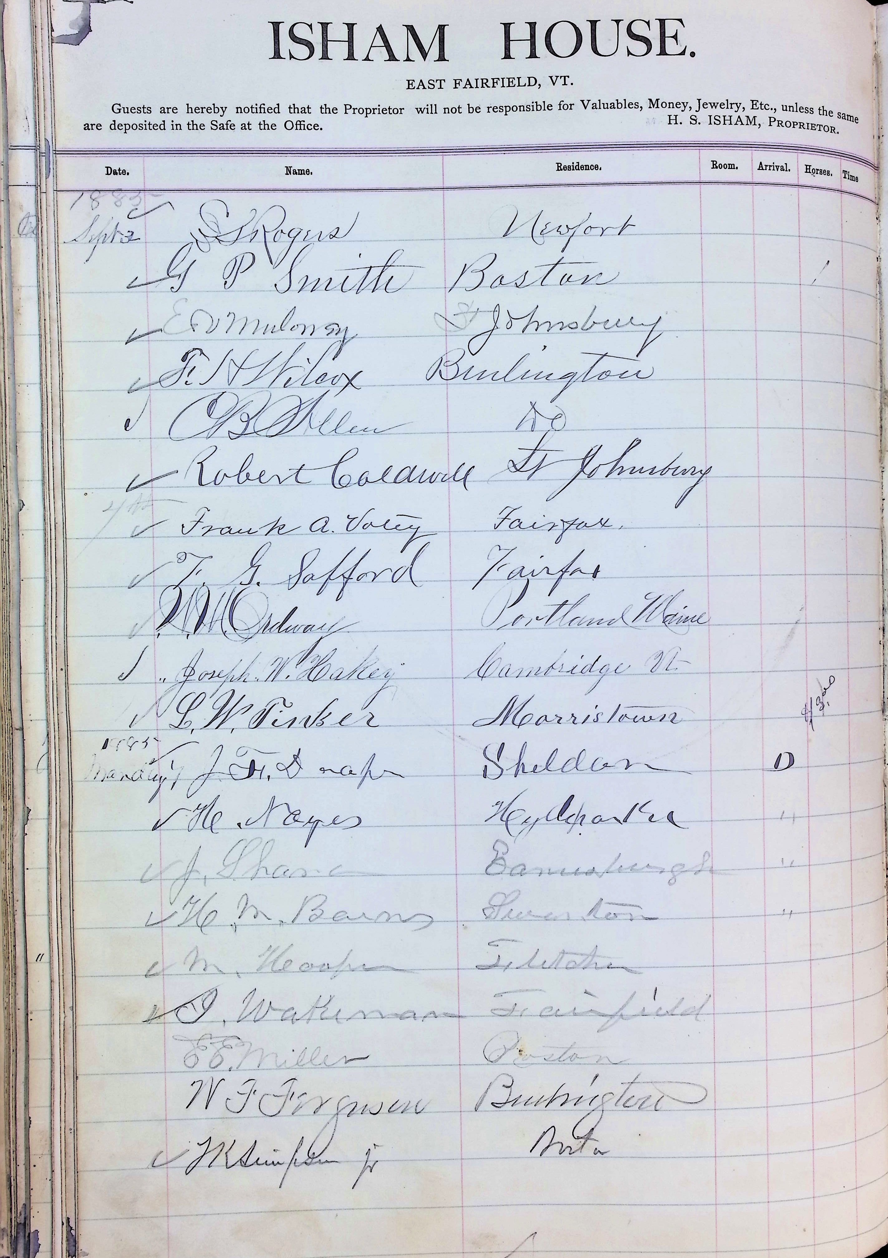 Isham Hotel register Vol. 2, Page 178