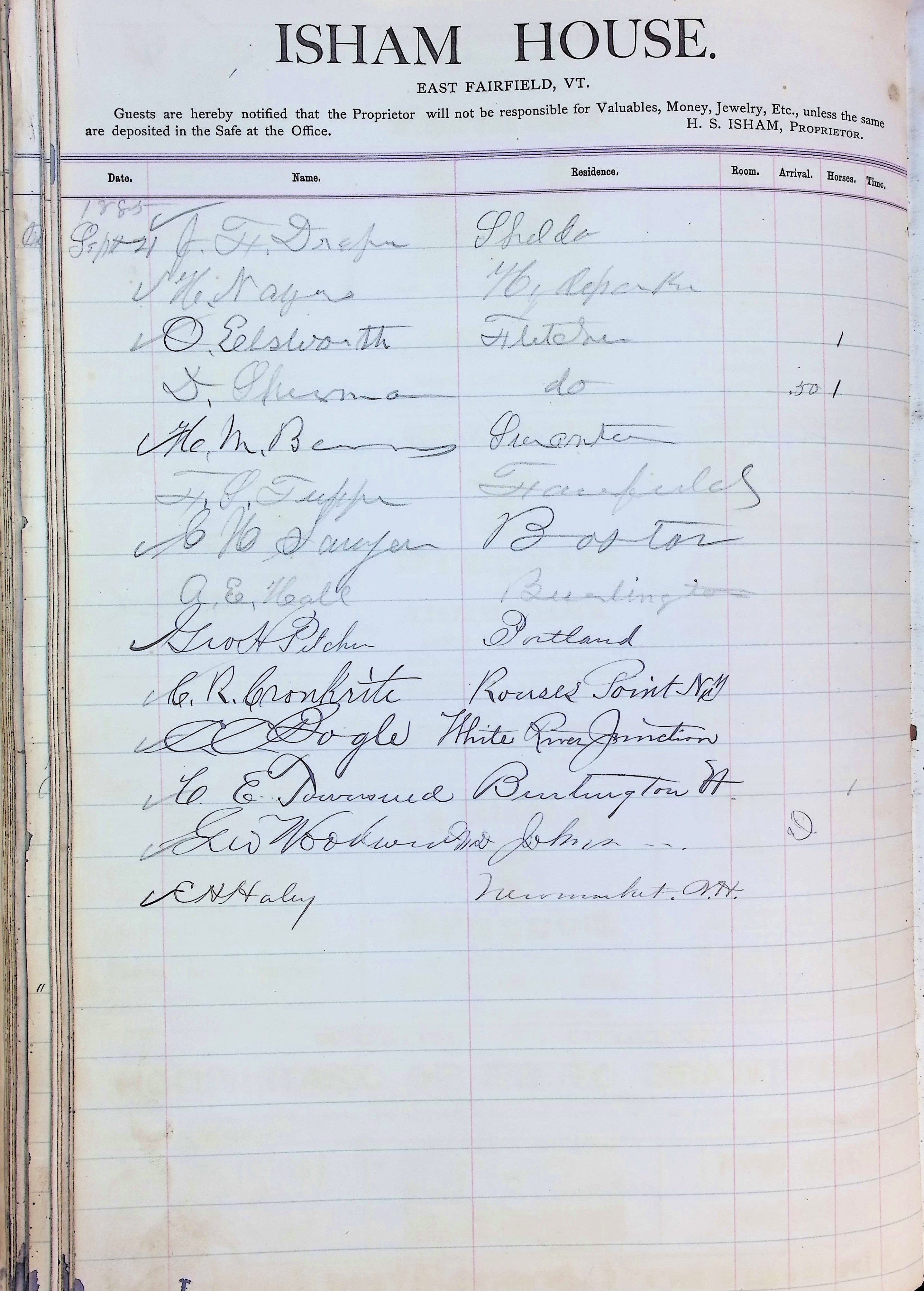 Isham Hotel register Vol. 2, Page 186