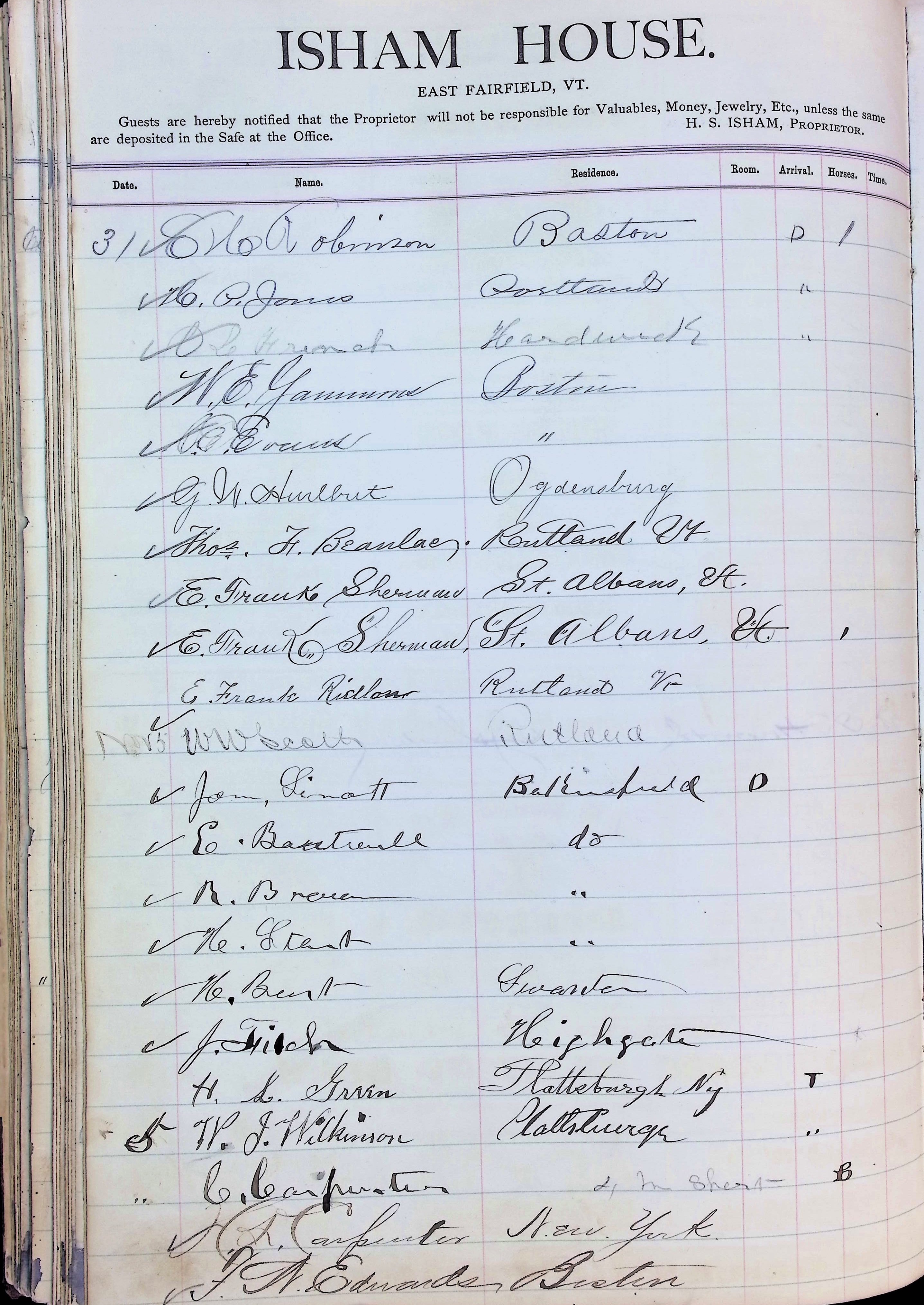 Isham Hotel register Vol. 2, Page 196