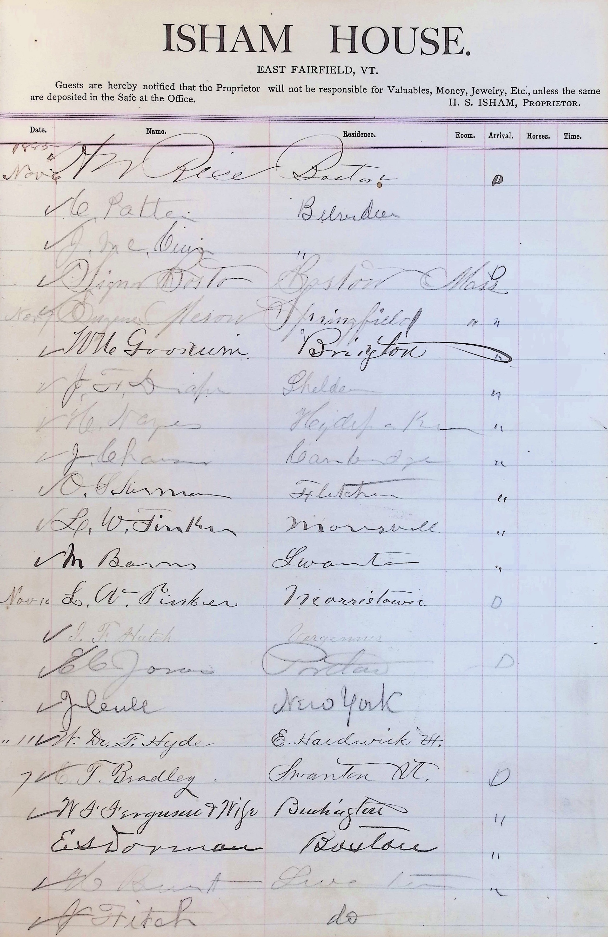 Isham Hotel register Vol. 2, Page 199