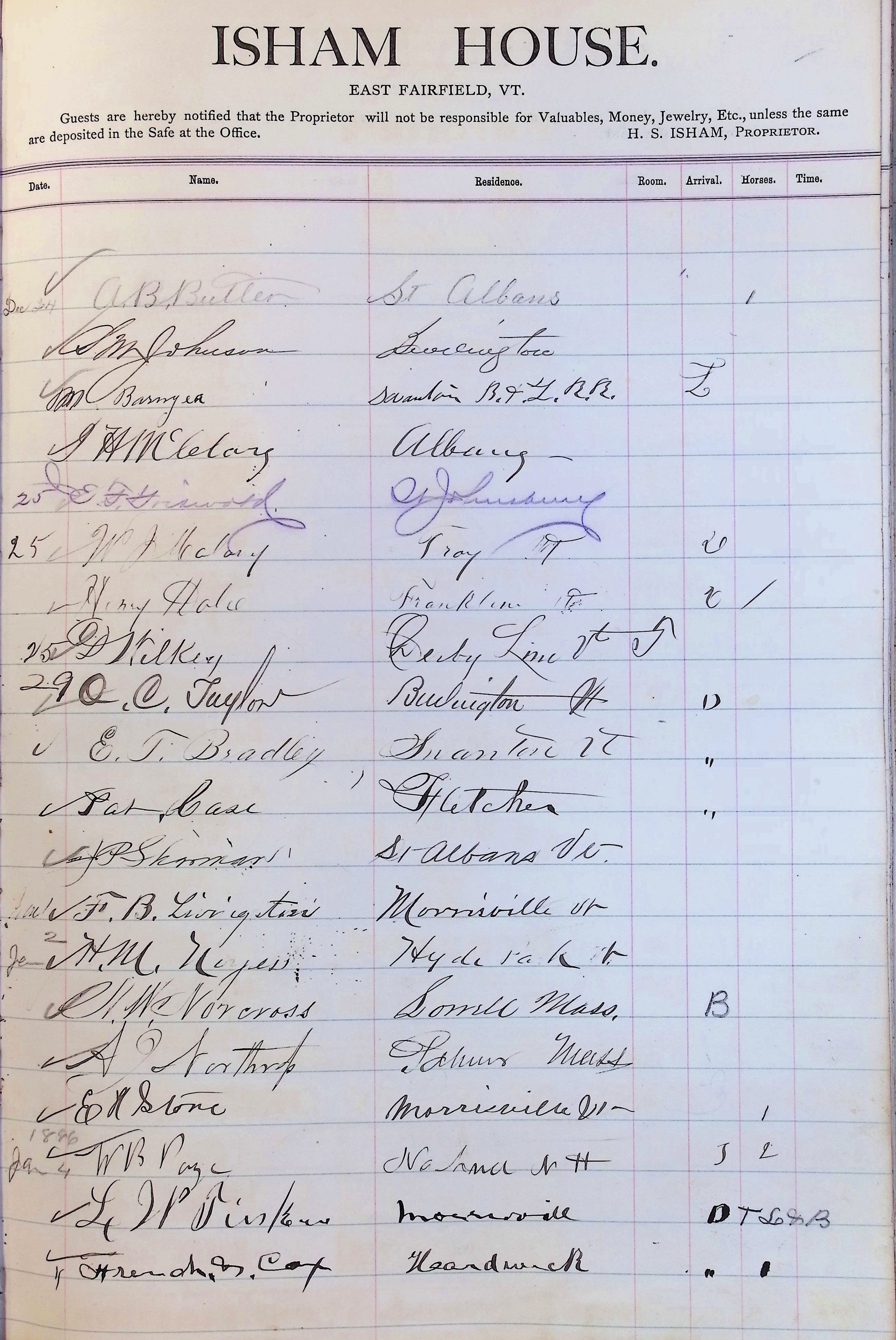 Isham Hotel register Vol. 2, Page 211