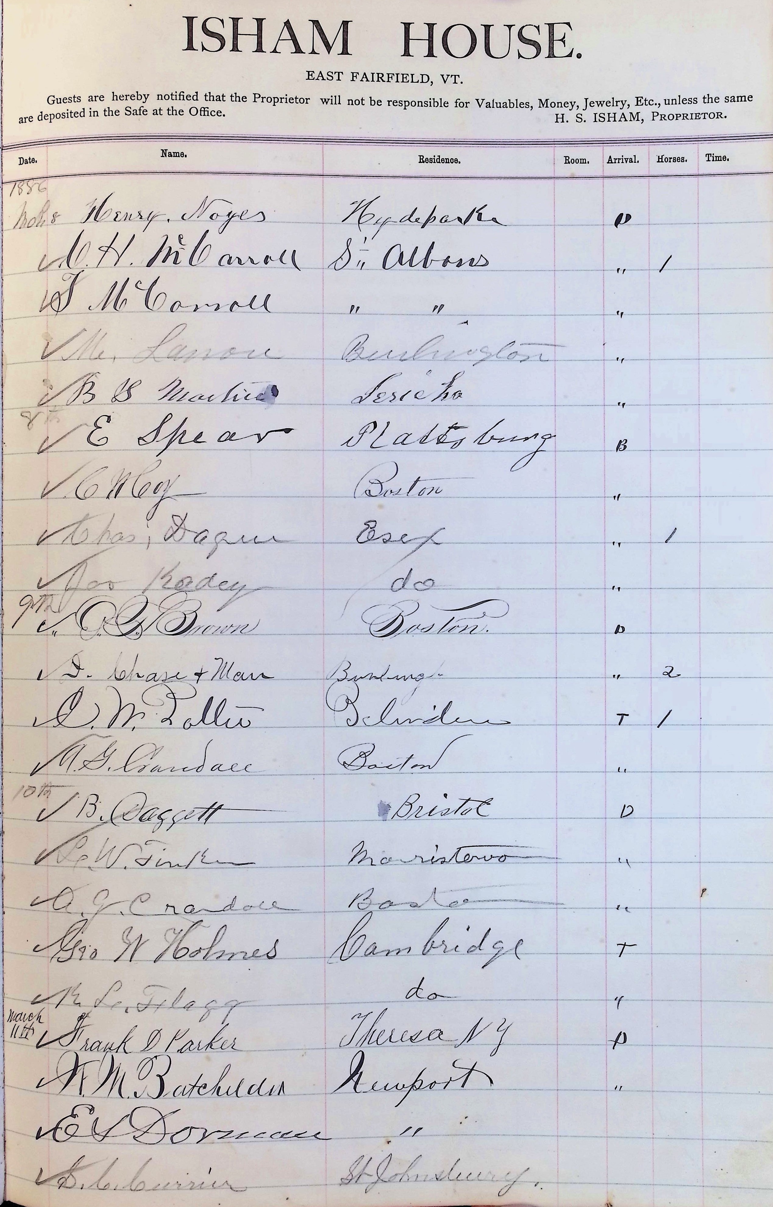 Isham Hotel register Vol. 2, Page 225