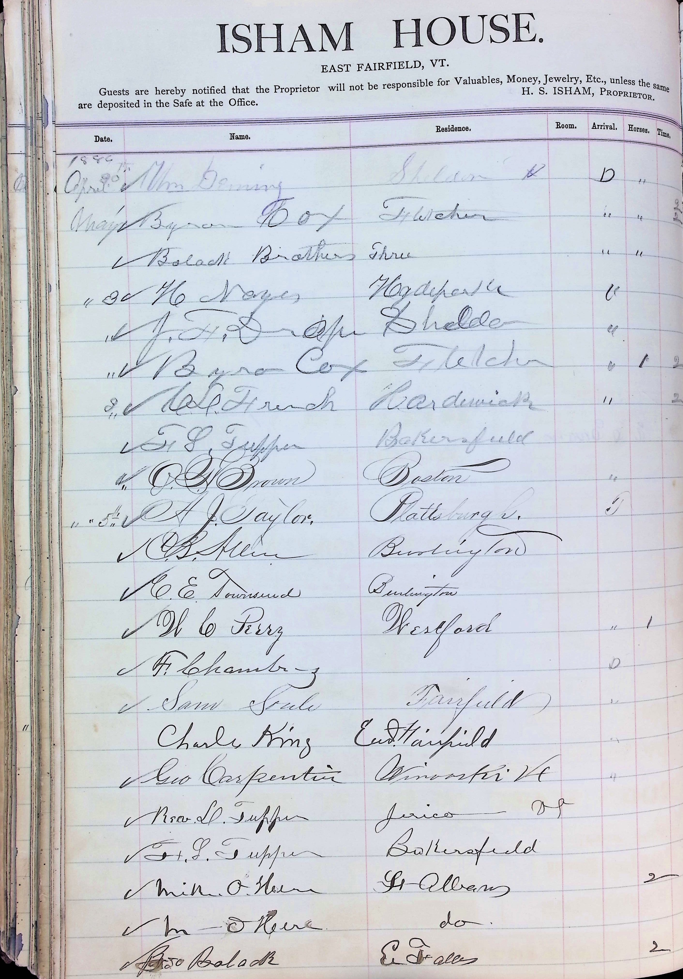 Isham Hotel register Vol. 2, Page 238