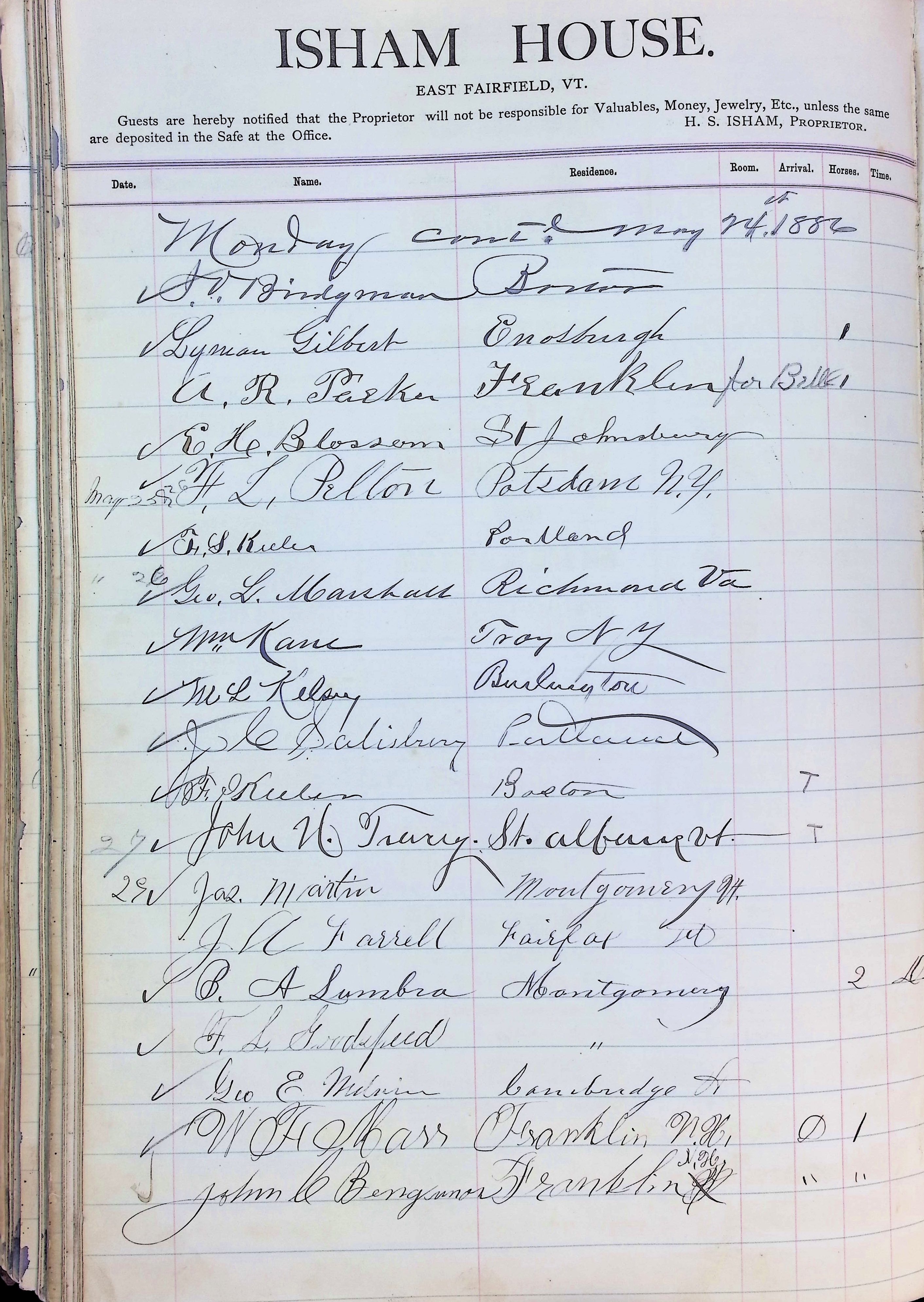 Isham Hotel register Vol. 2, Page 246