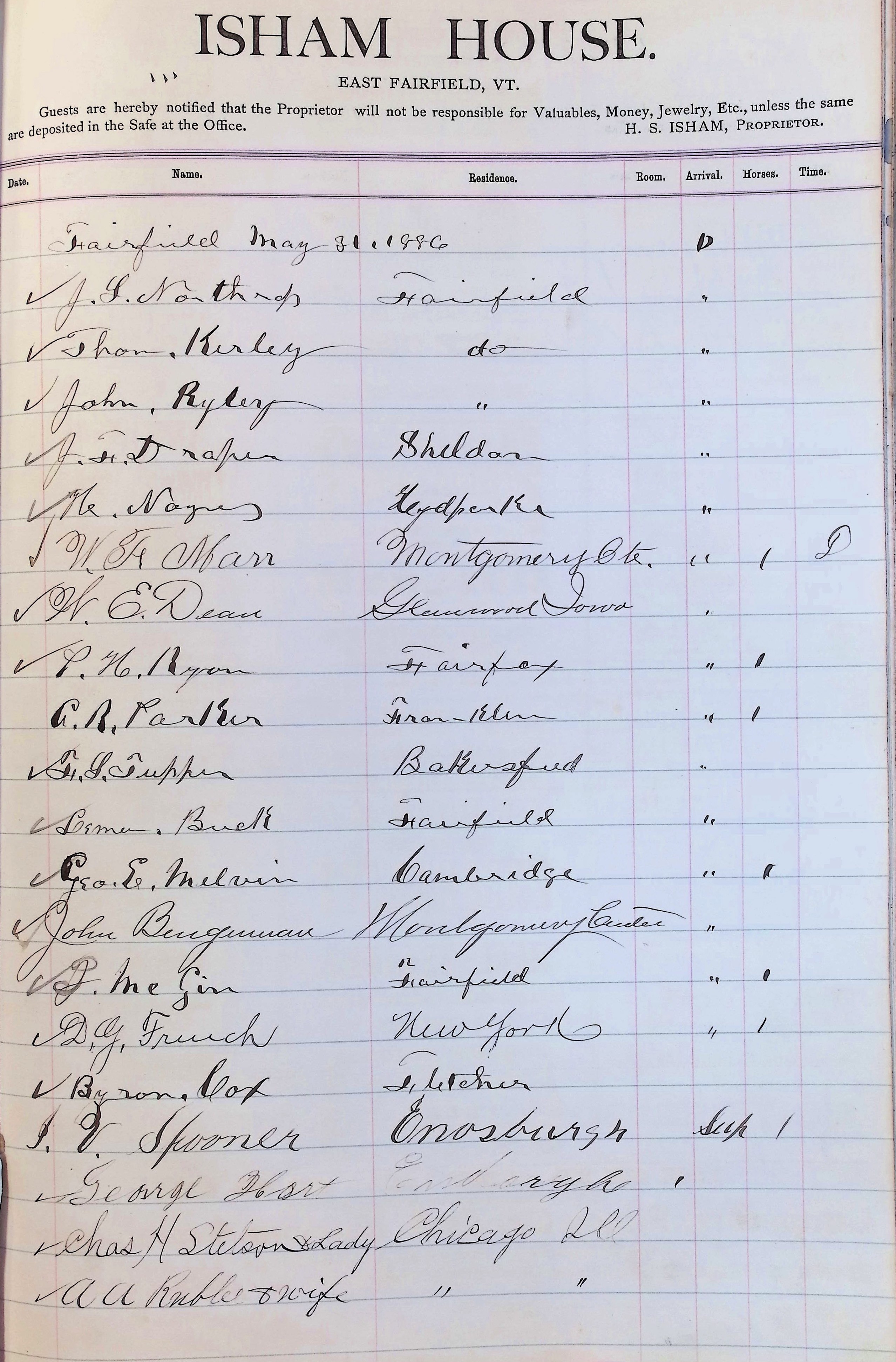 Isham Hotel register Vol. 2, Page 249