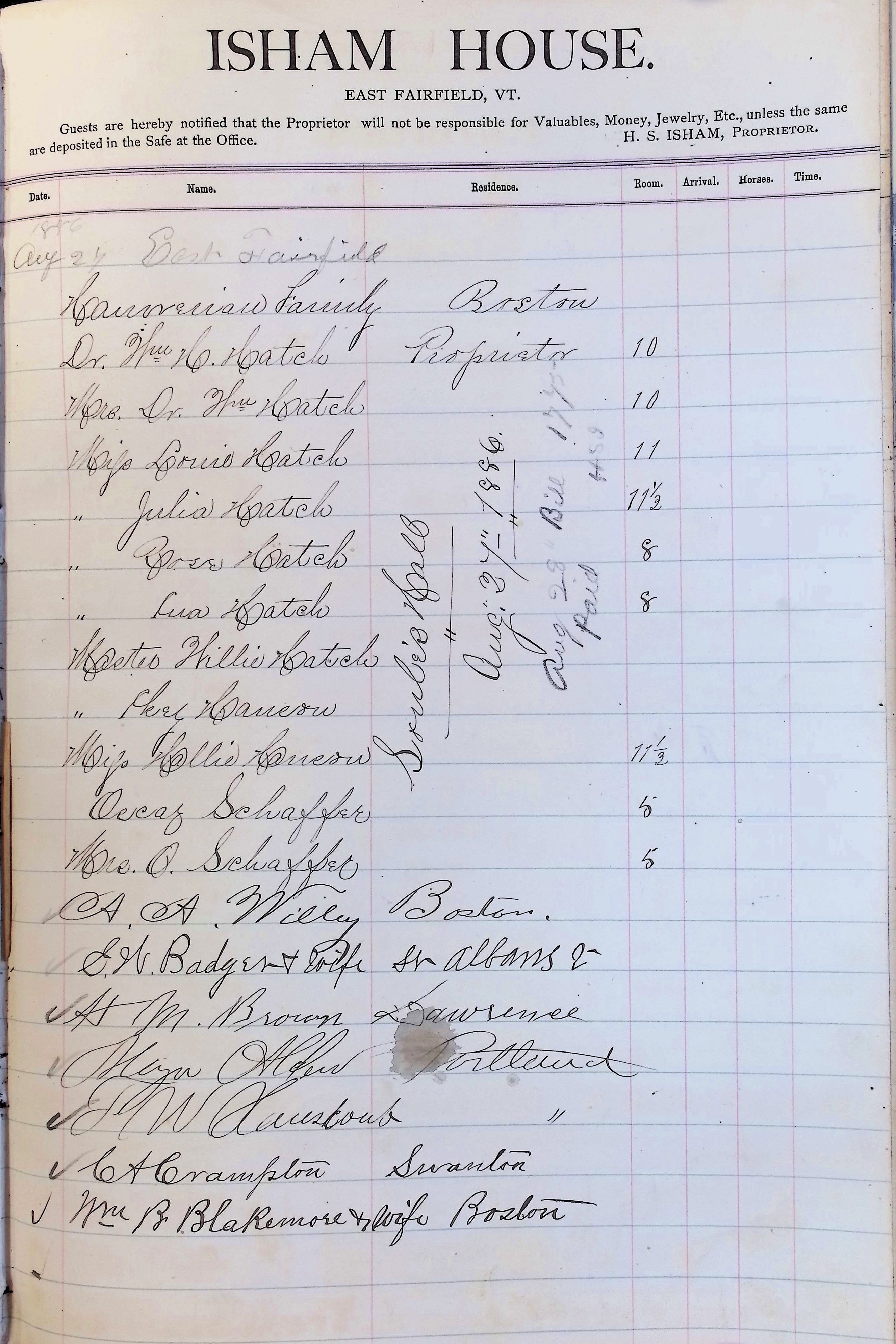 Isham Hotel register Vol. 2, Page 281
