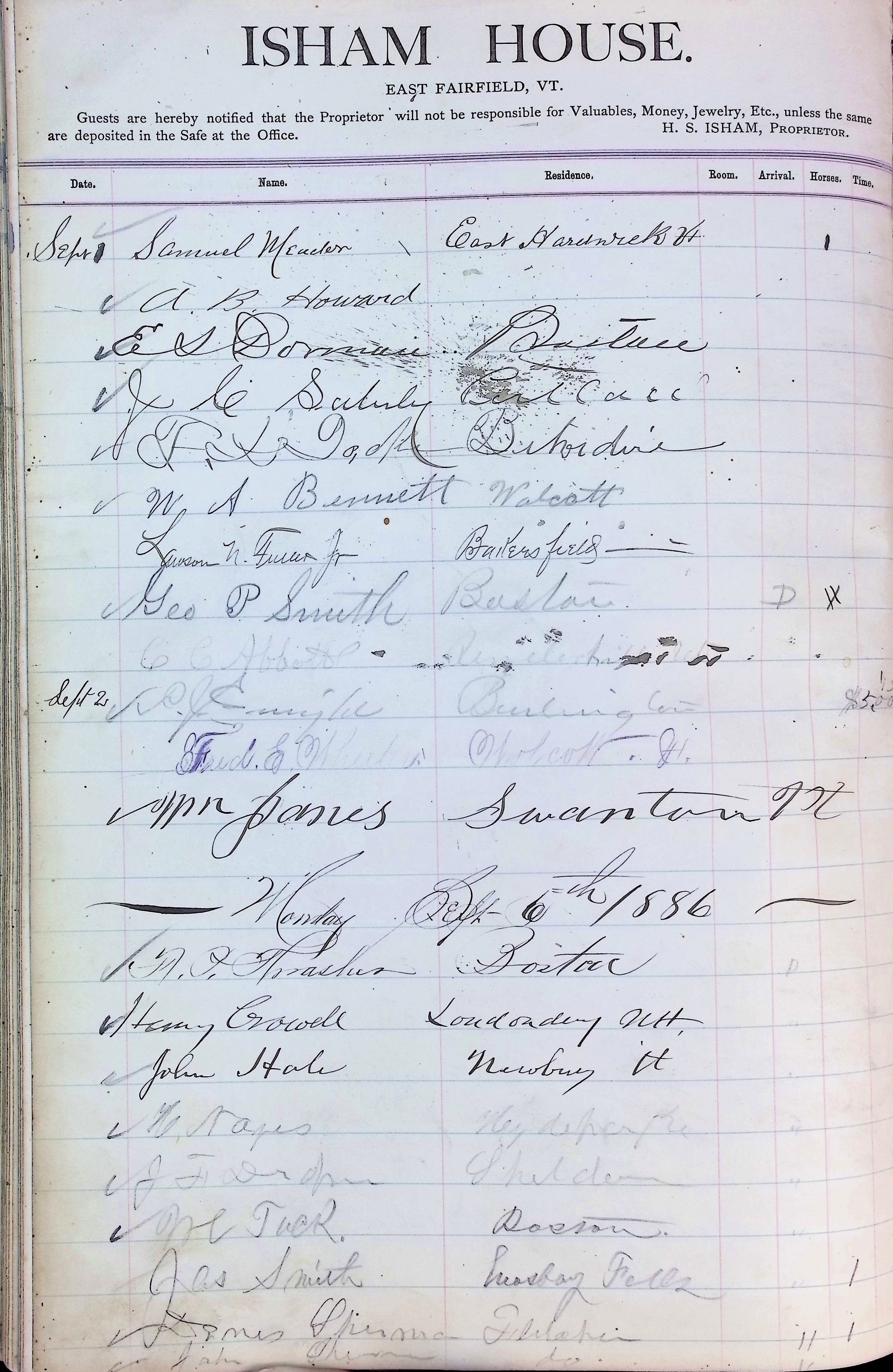 Isham Hotel register Vol. 2, Page 282