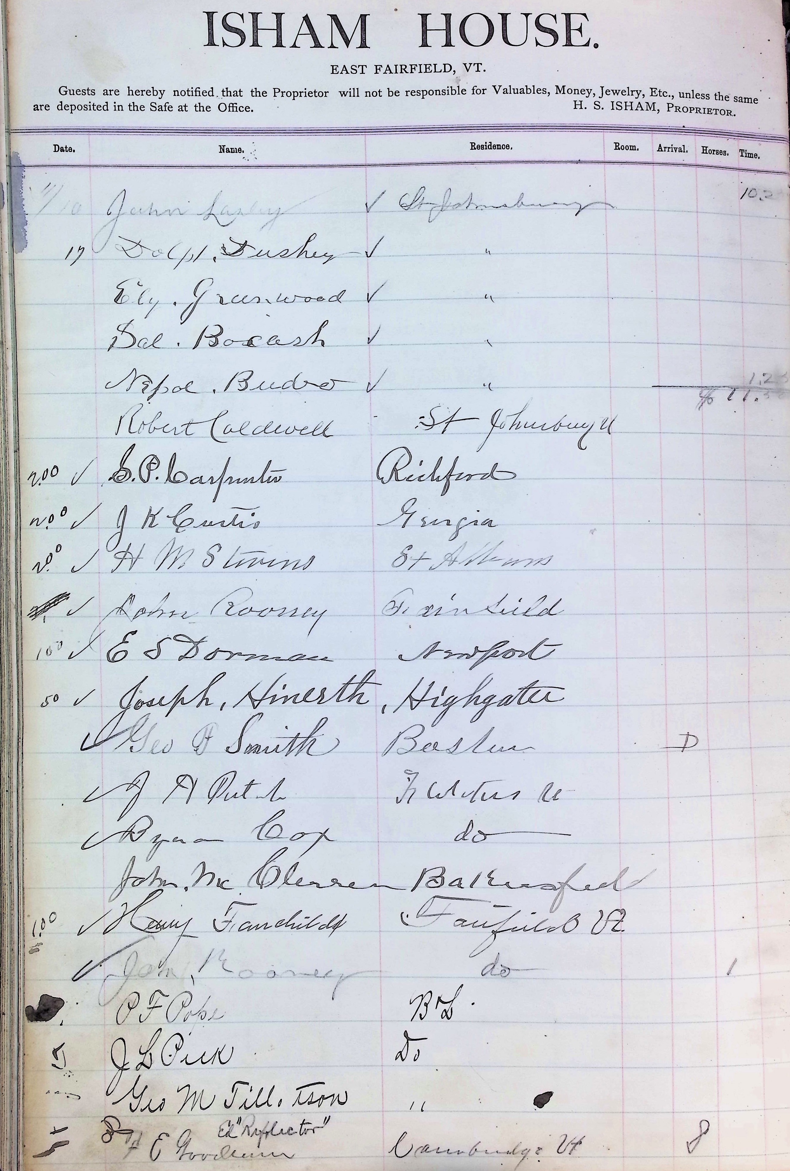 Isham Hotel register Vol. 2, Page 302