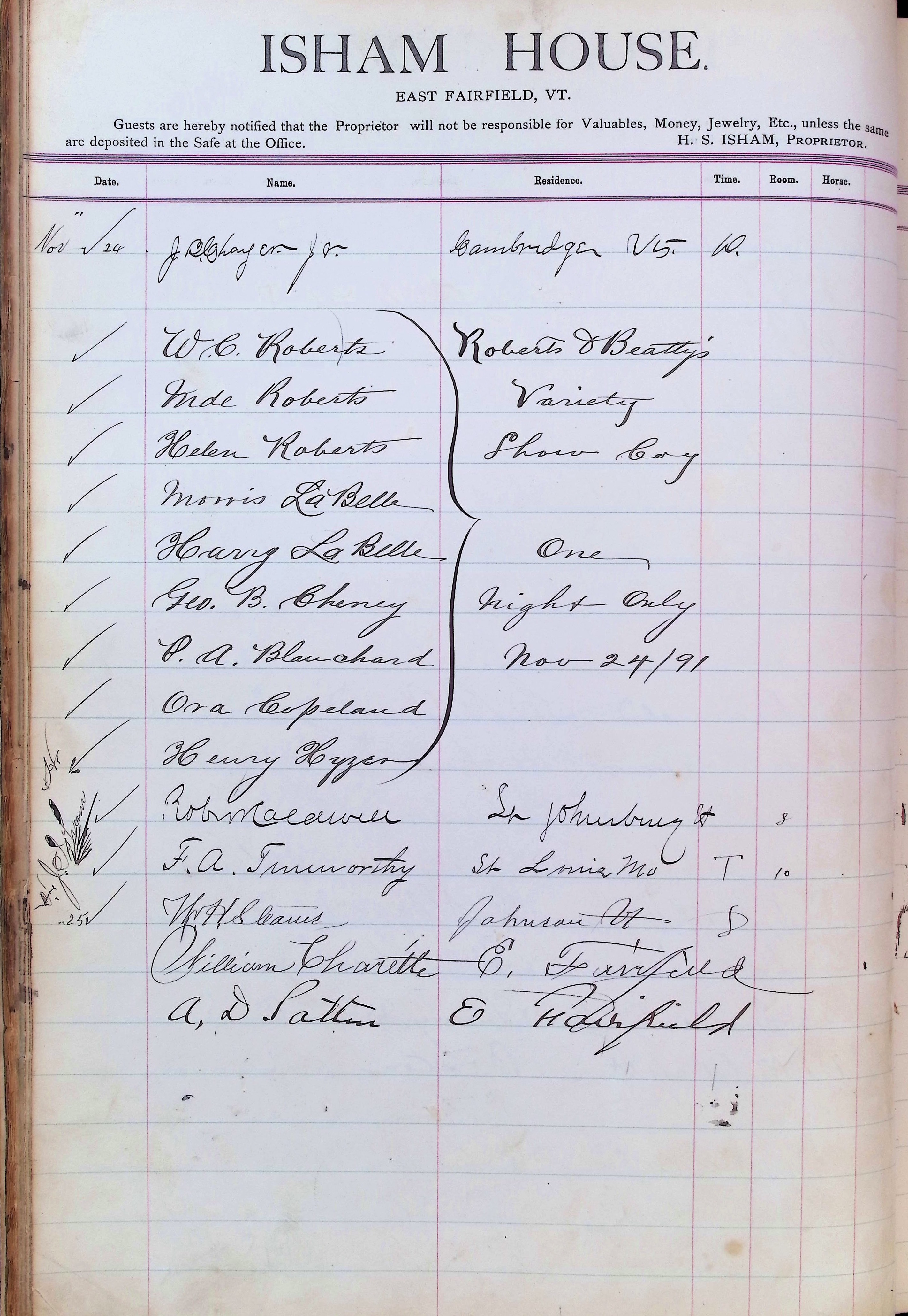Isham Hotel register Vol. 3, Page 32