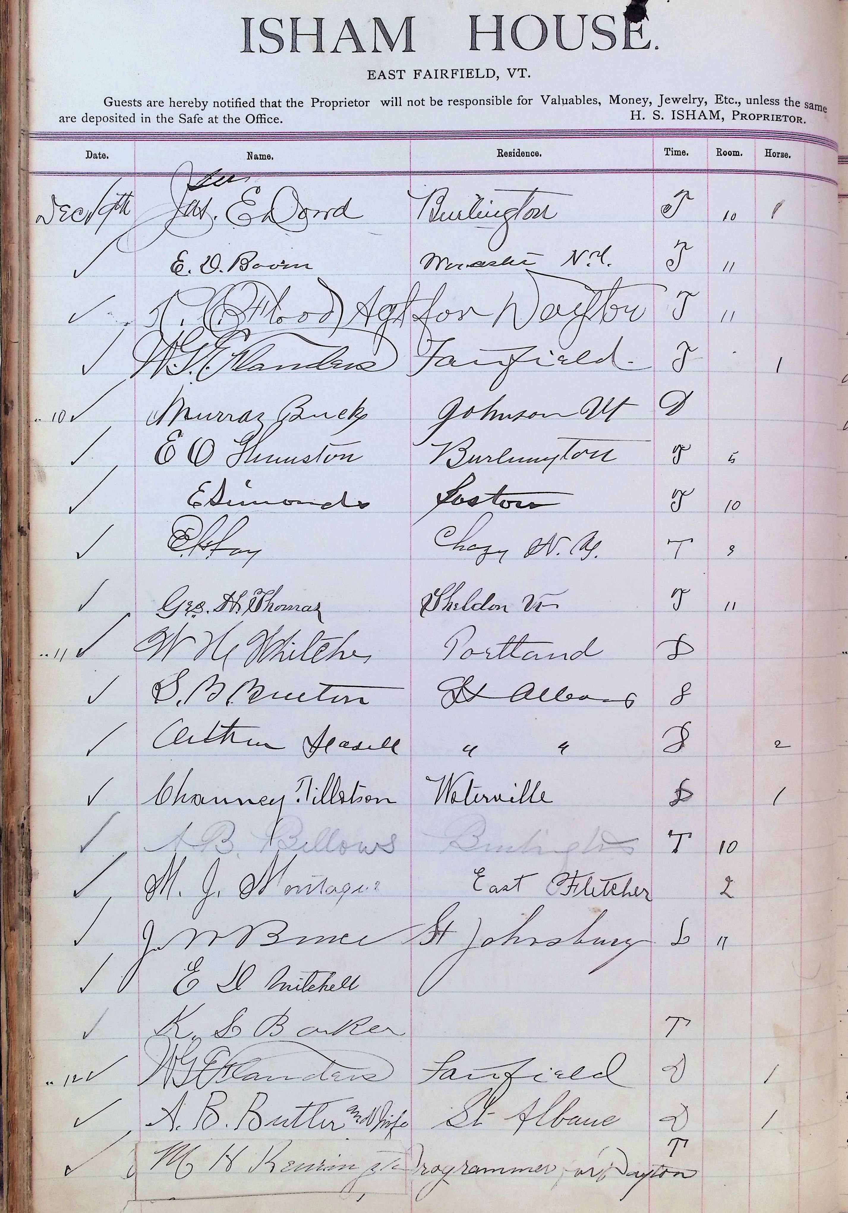 Isham Hotel register Vol. 3, Page 38