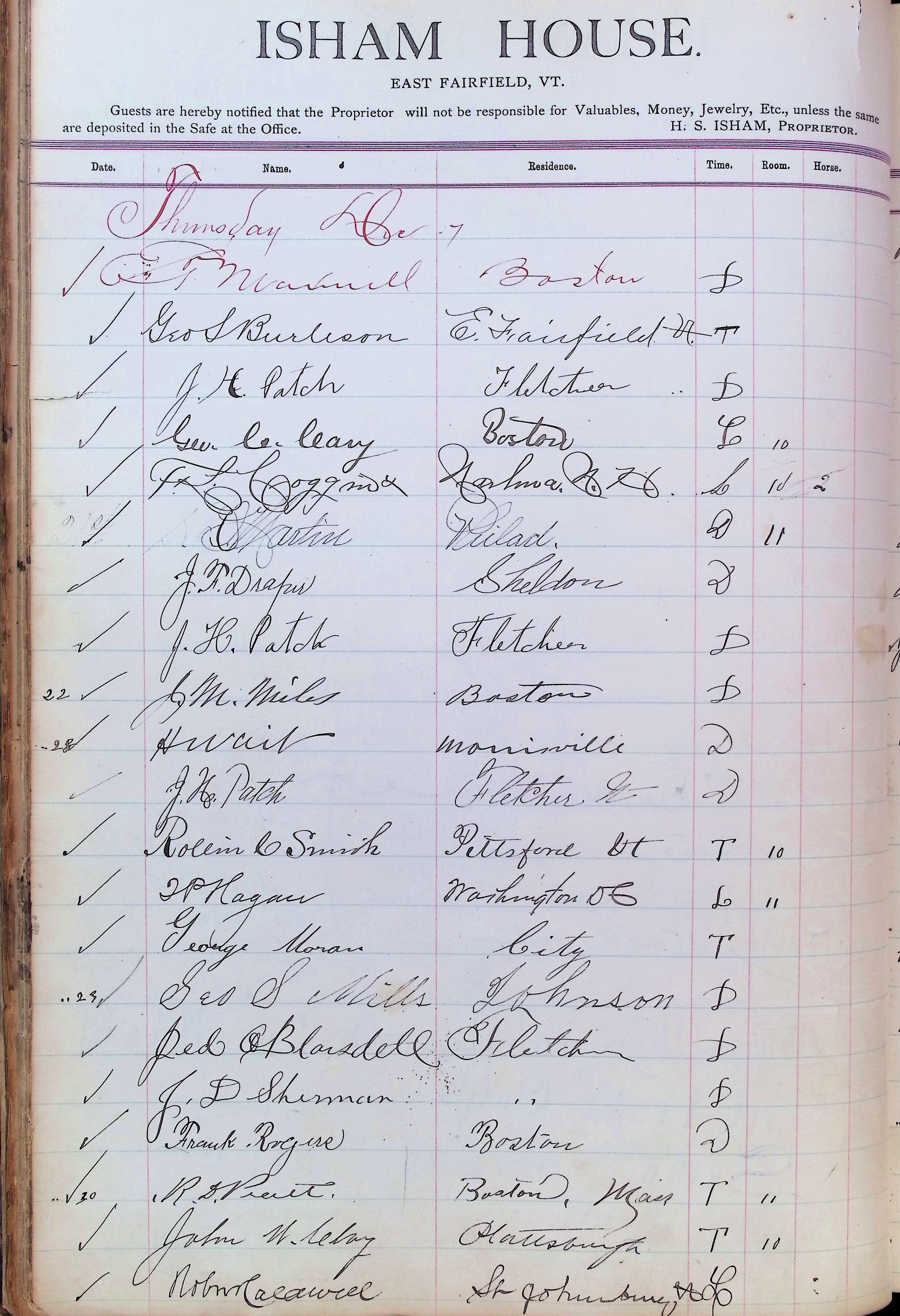 Isham Hotel register Vol. 3, Page 40