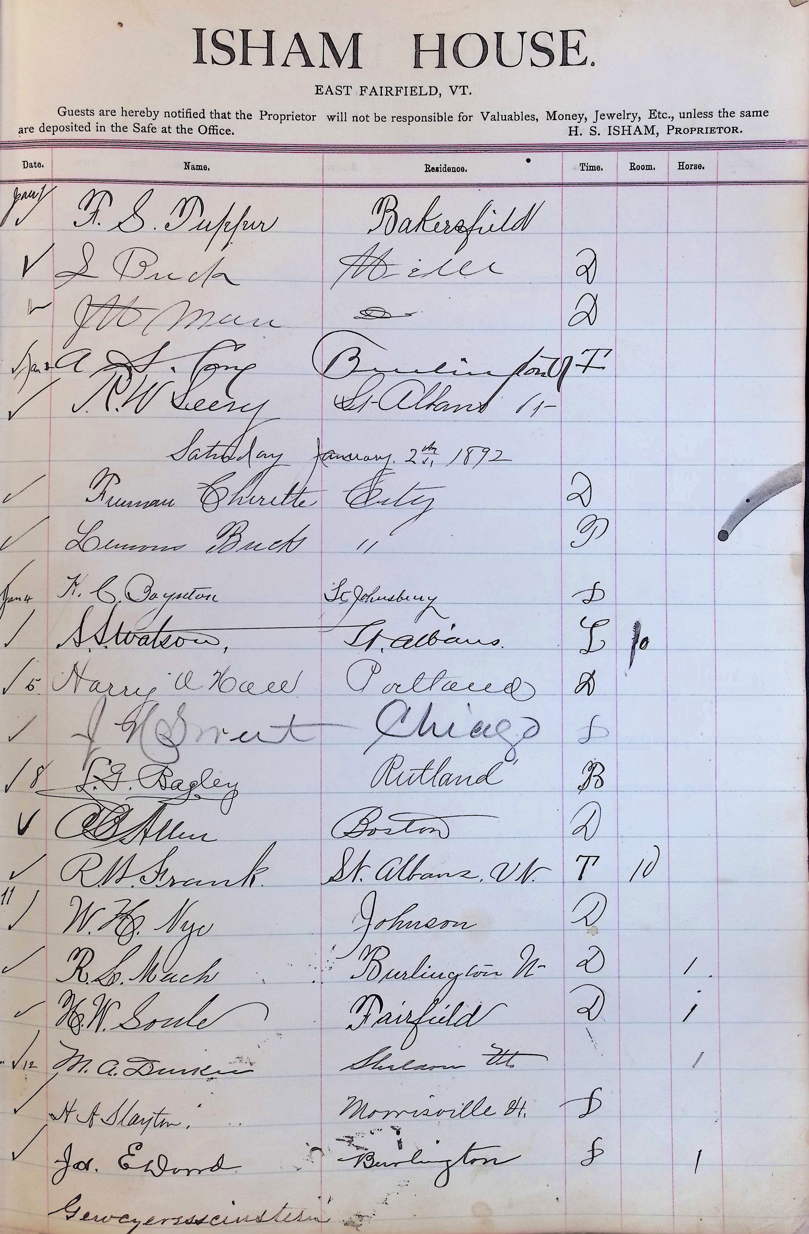 Isham Hotel register Vol. 3, Page 41