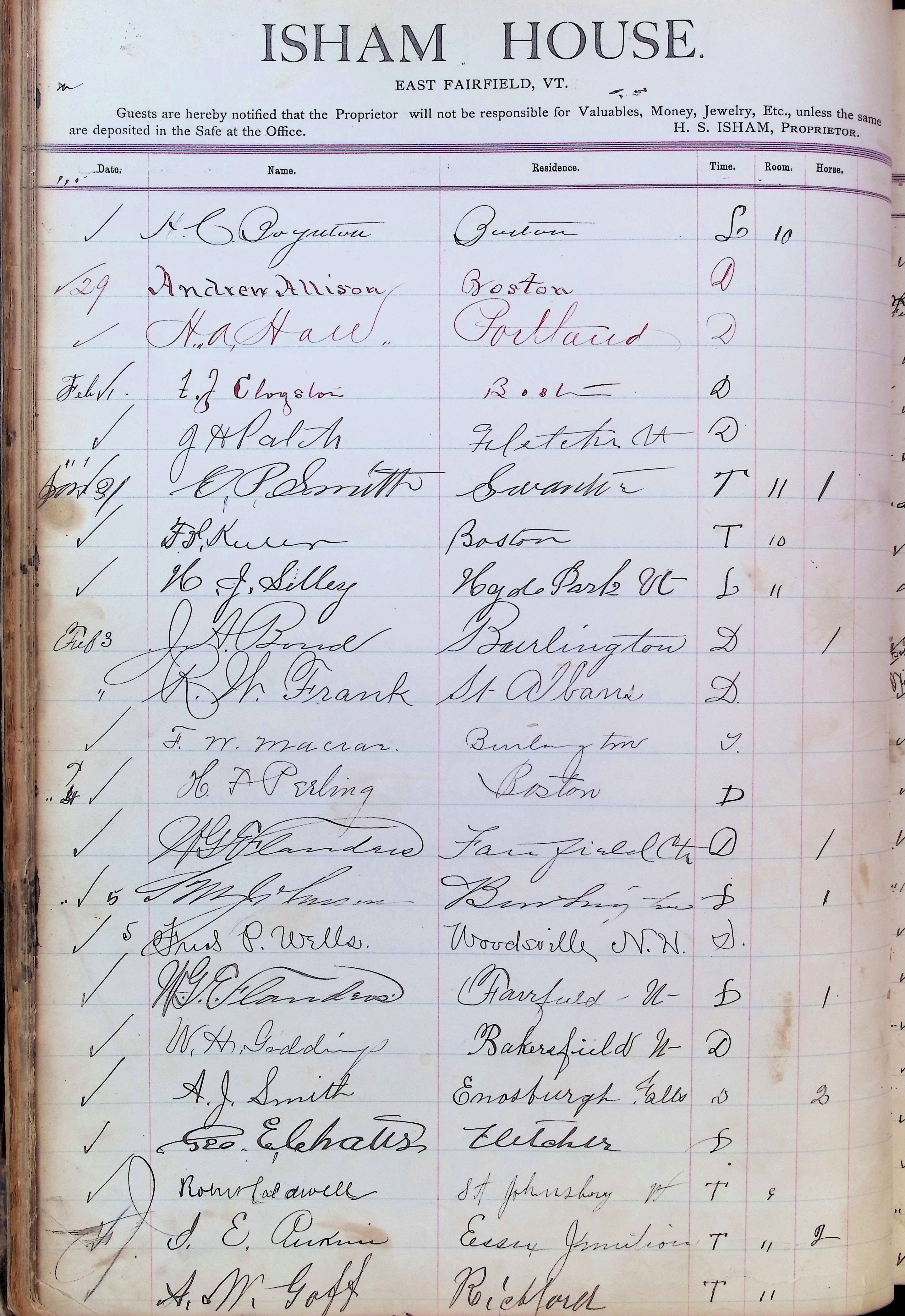 Isham Hotel register Vol. 3, Page 44