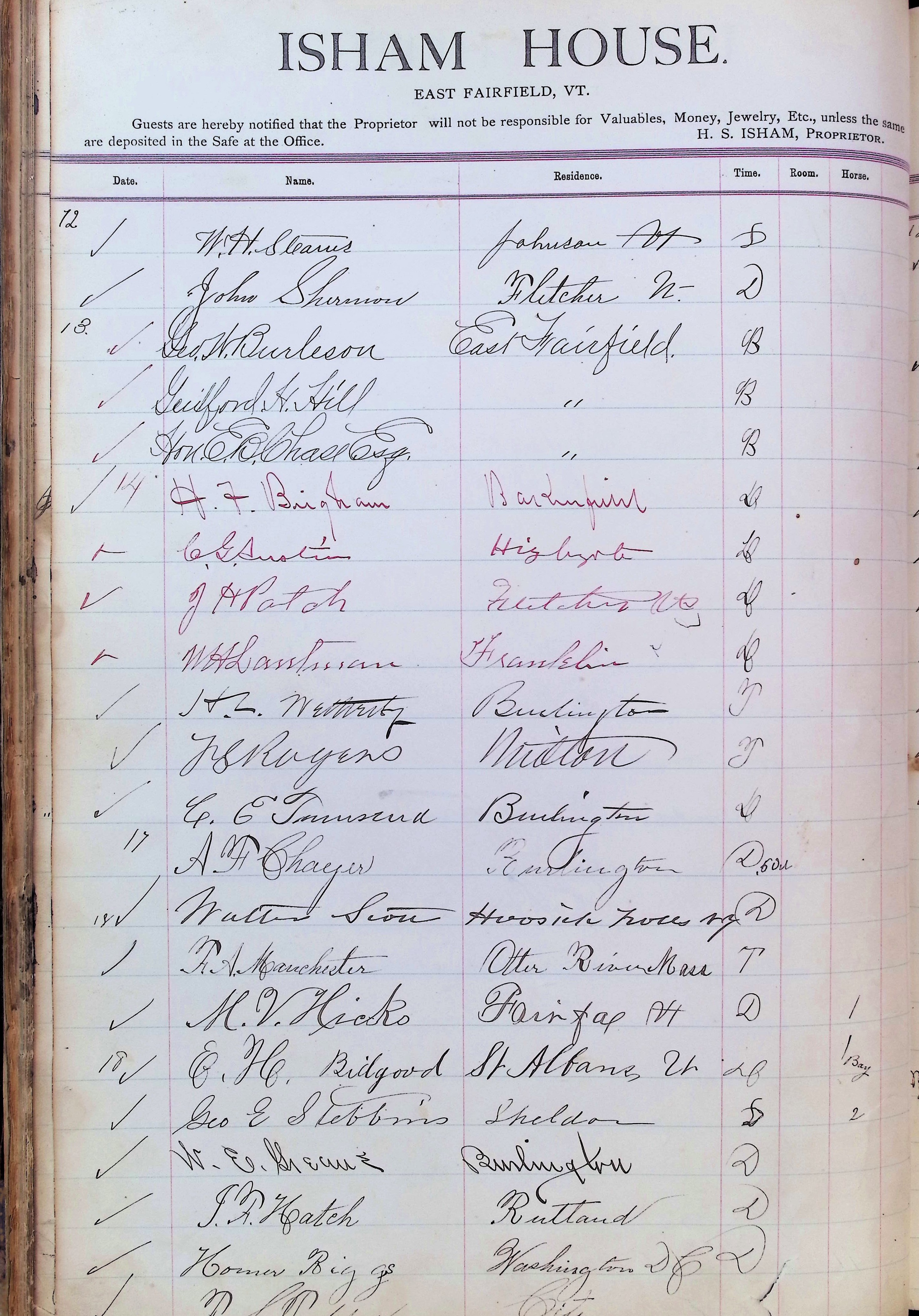Isham Hotel register Vol. 3, Page 46