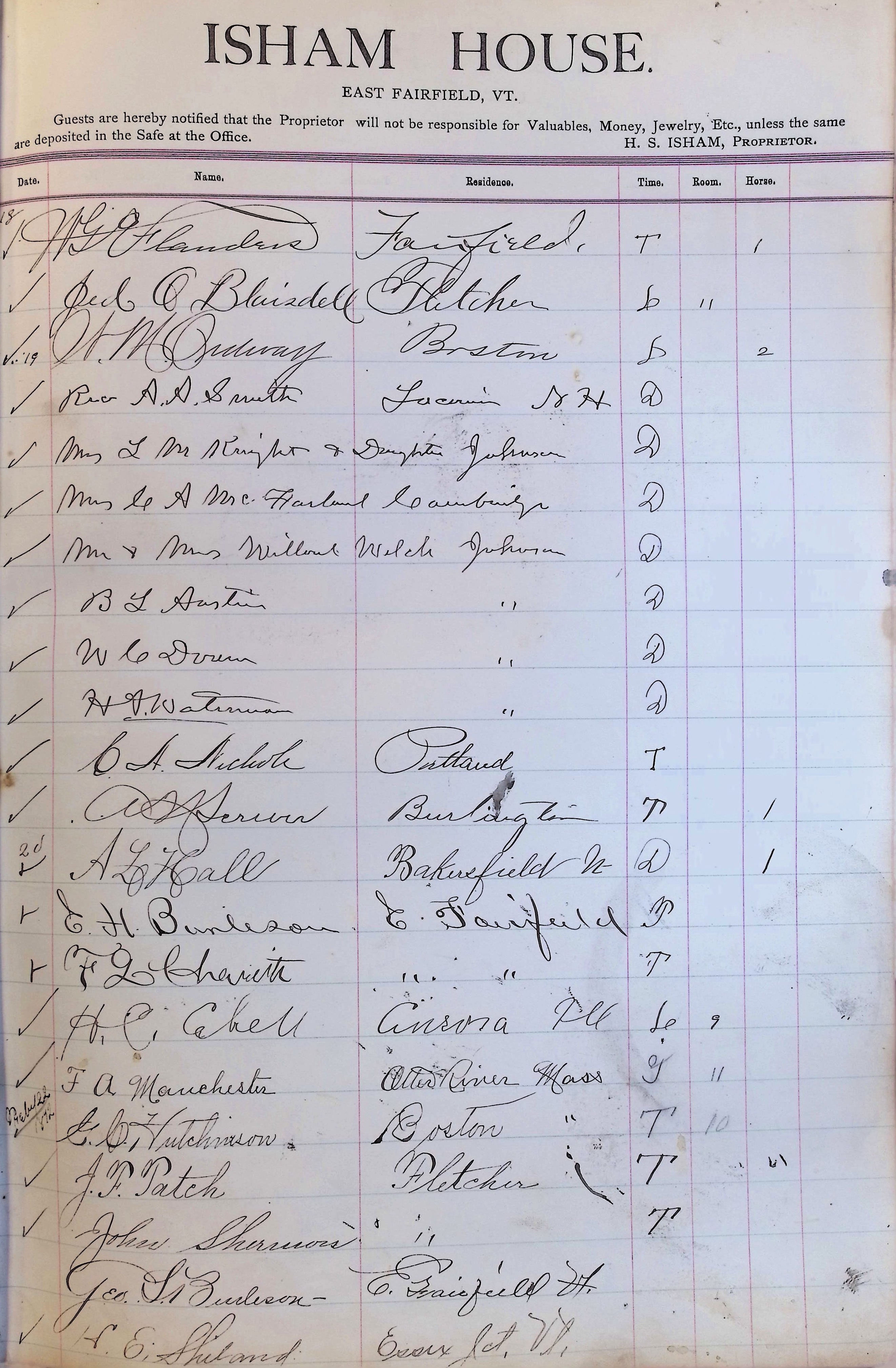 Isham Hotel register Vol. 3, Page 47