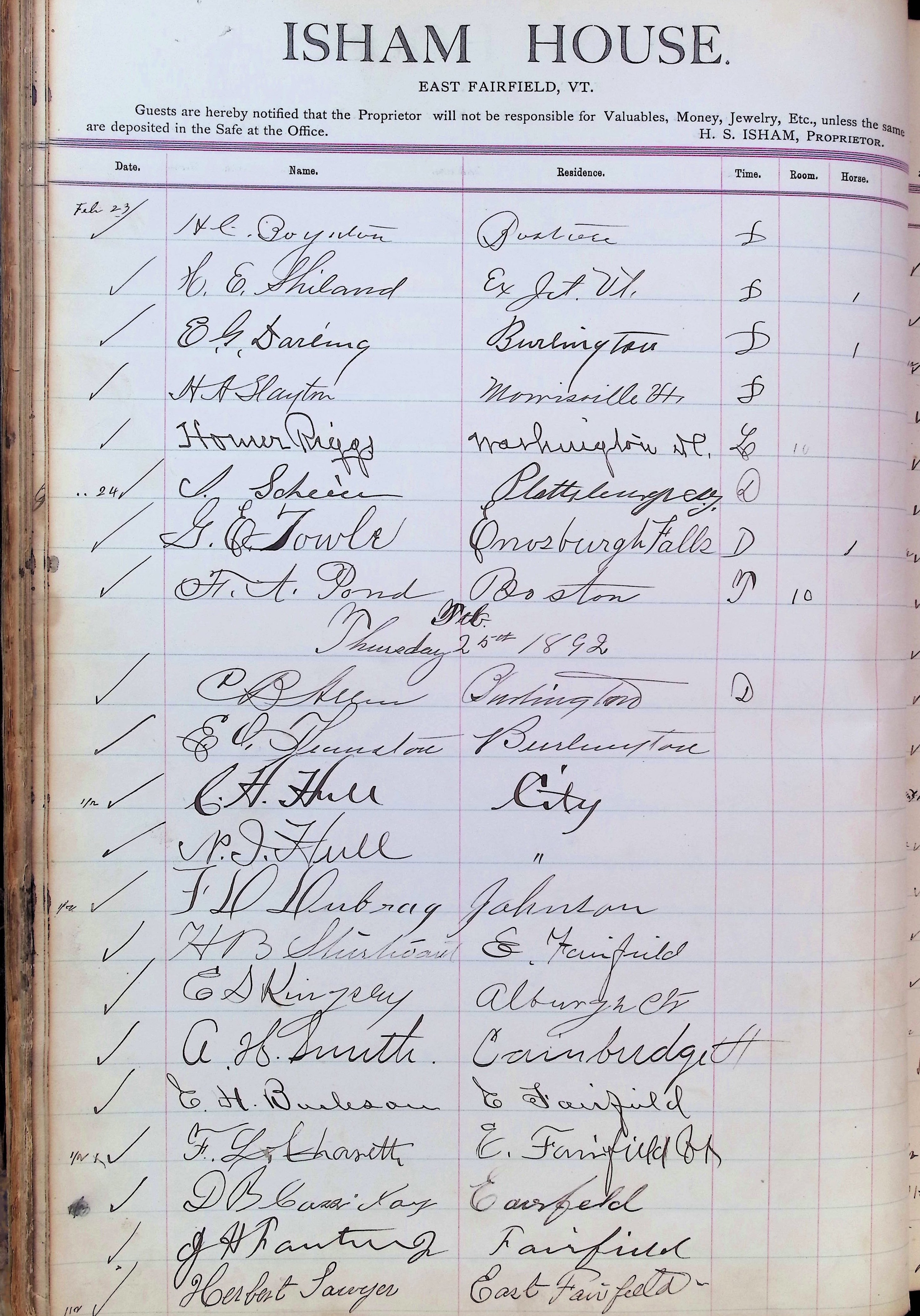 Isham Hotel register Vol. 3, Page 48