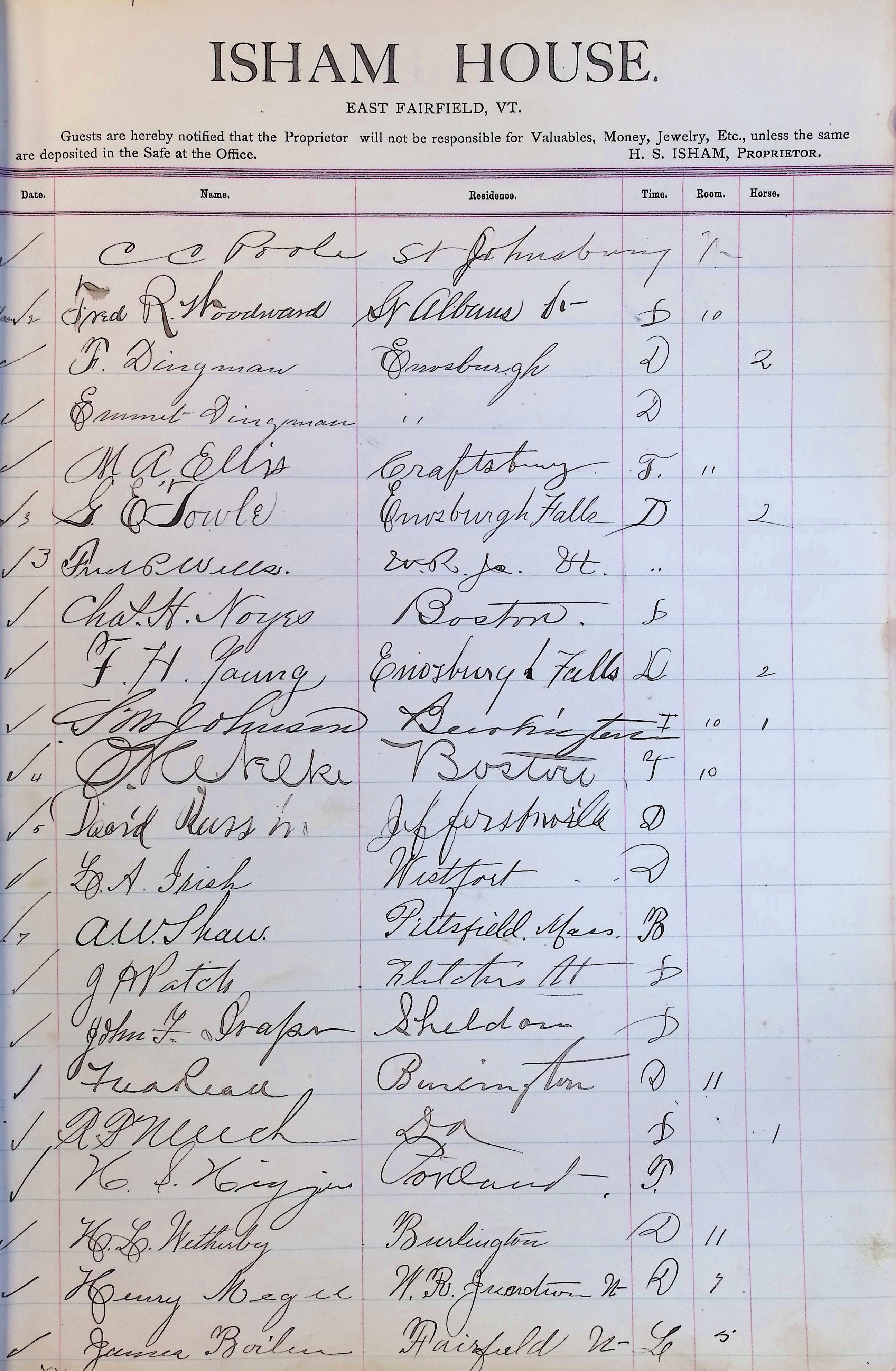 Isham Hotel register Vol. 3, Page 51