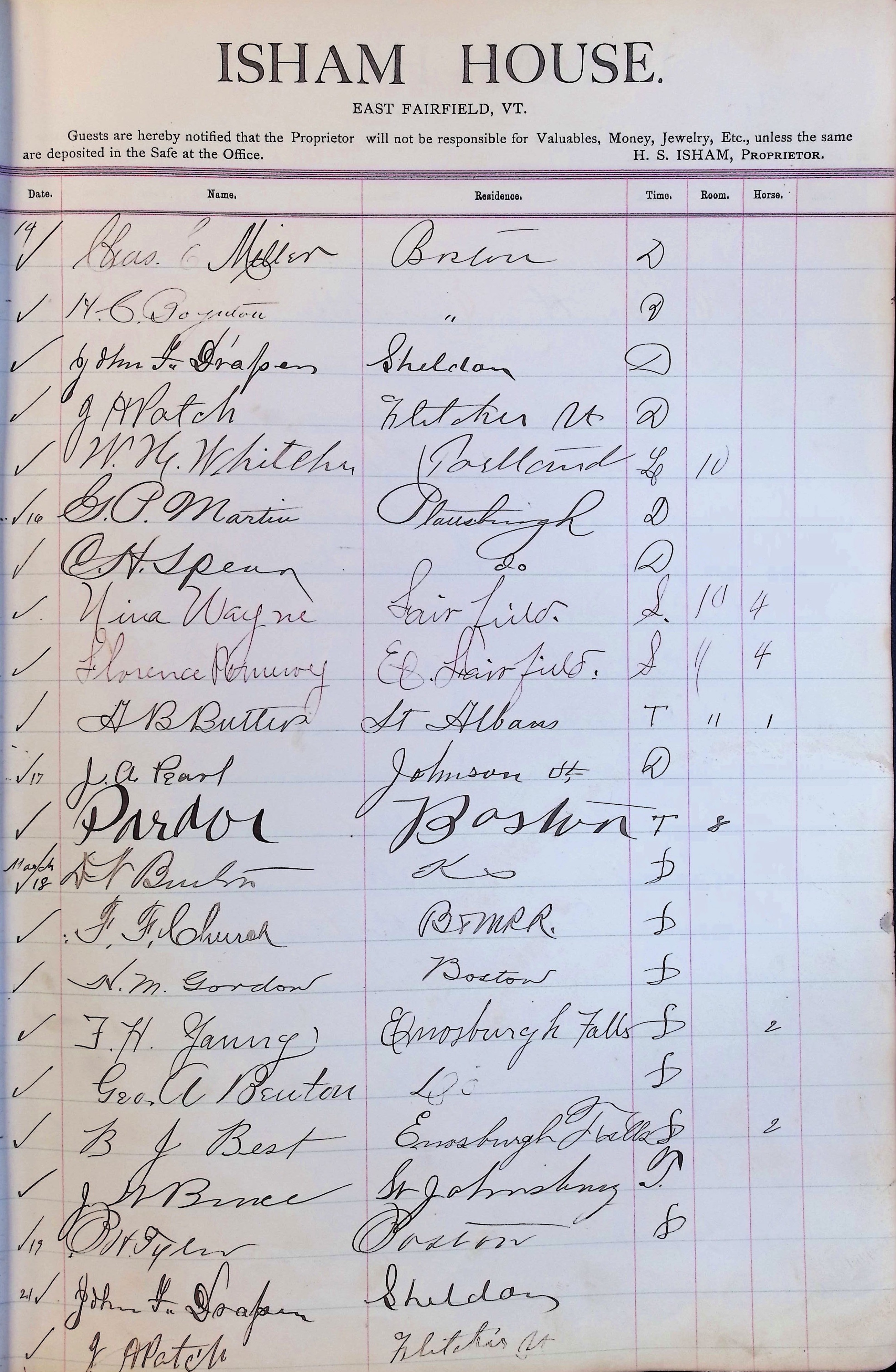 Isham Hotel register Vol. 3, Page 53