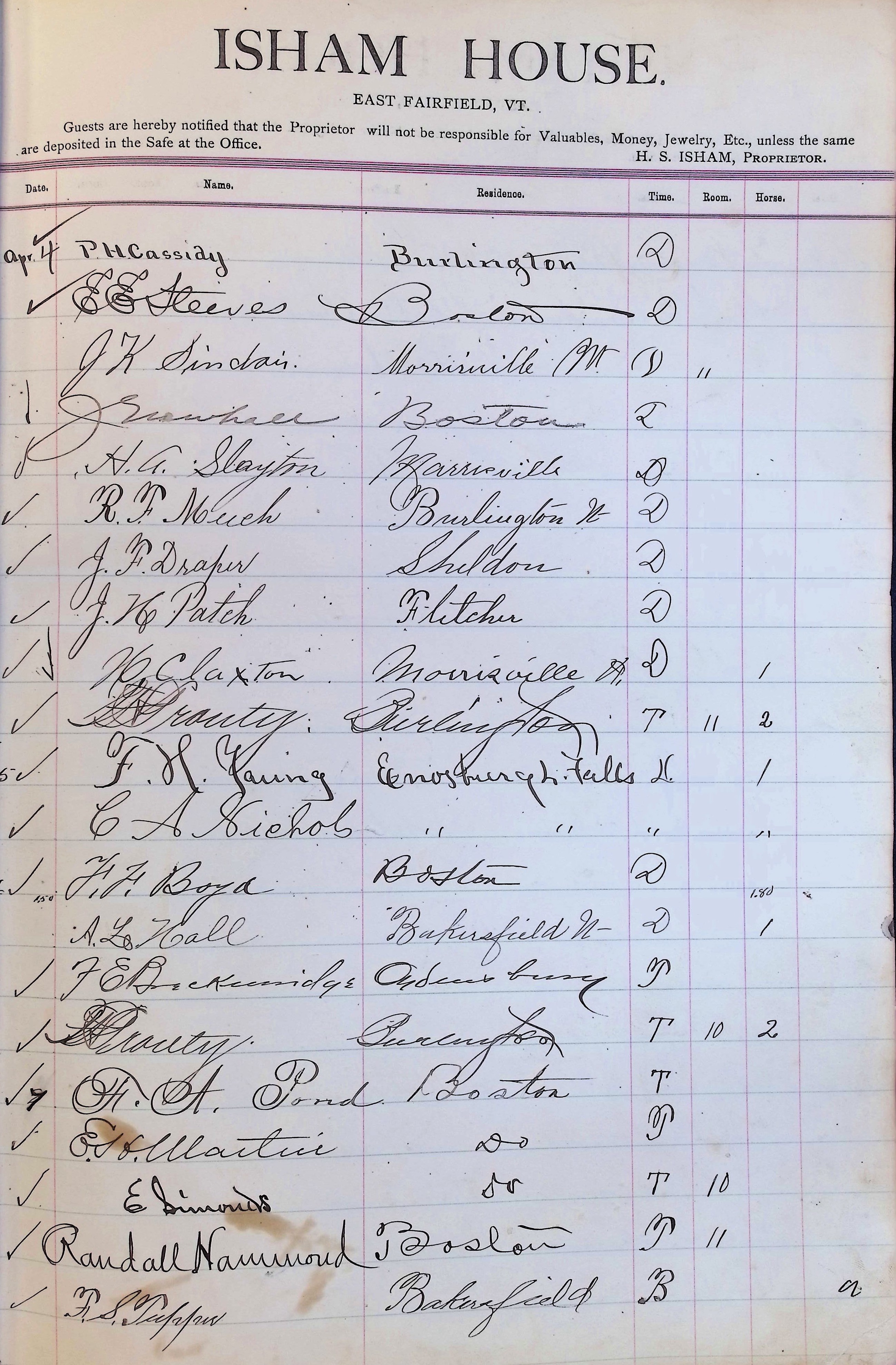 Isham Hotel register Vol. 3, Page 57