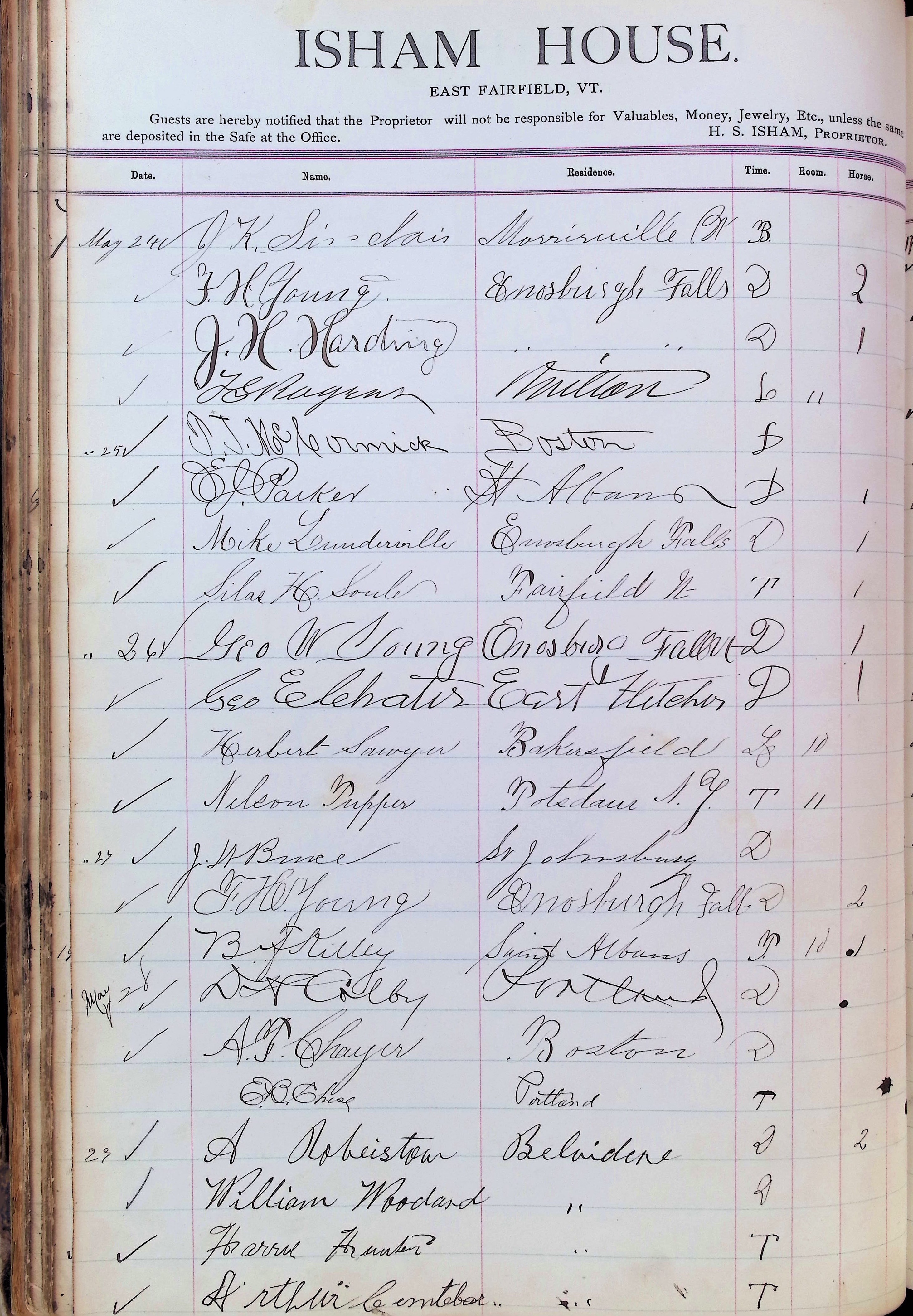 Isham Hotel register Vol. 3, Page 66