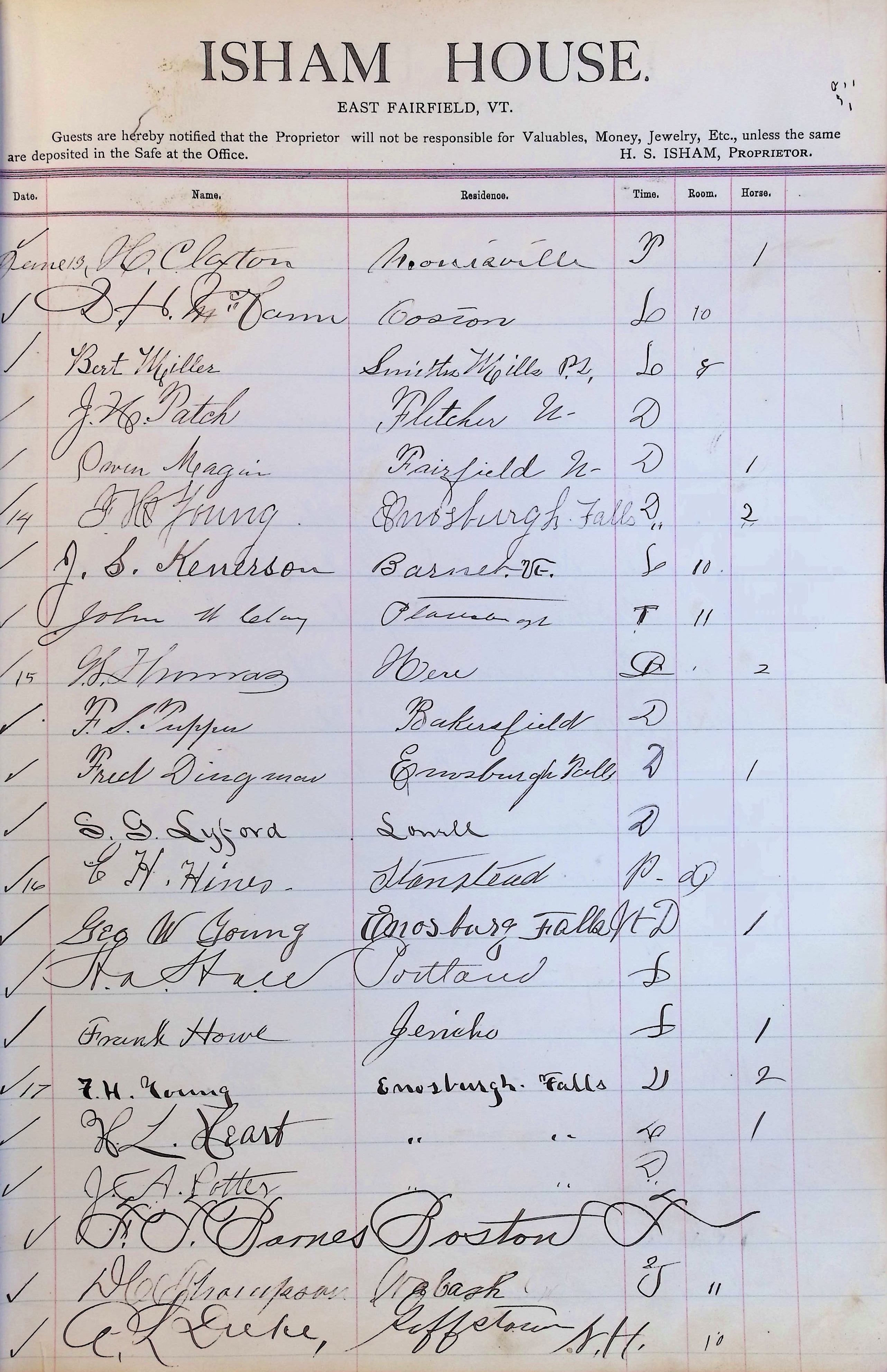 Isham Hotel register Vol. 3, Page 71