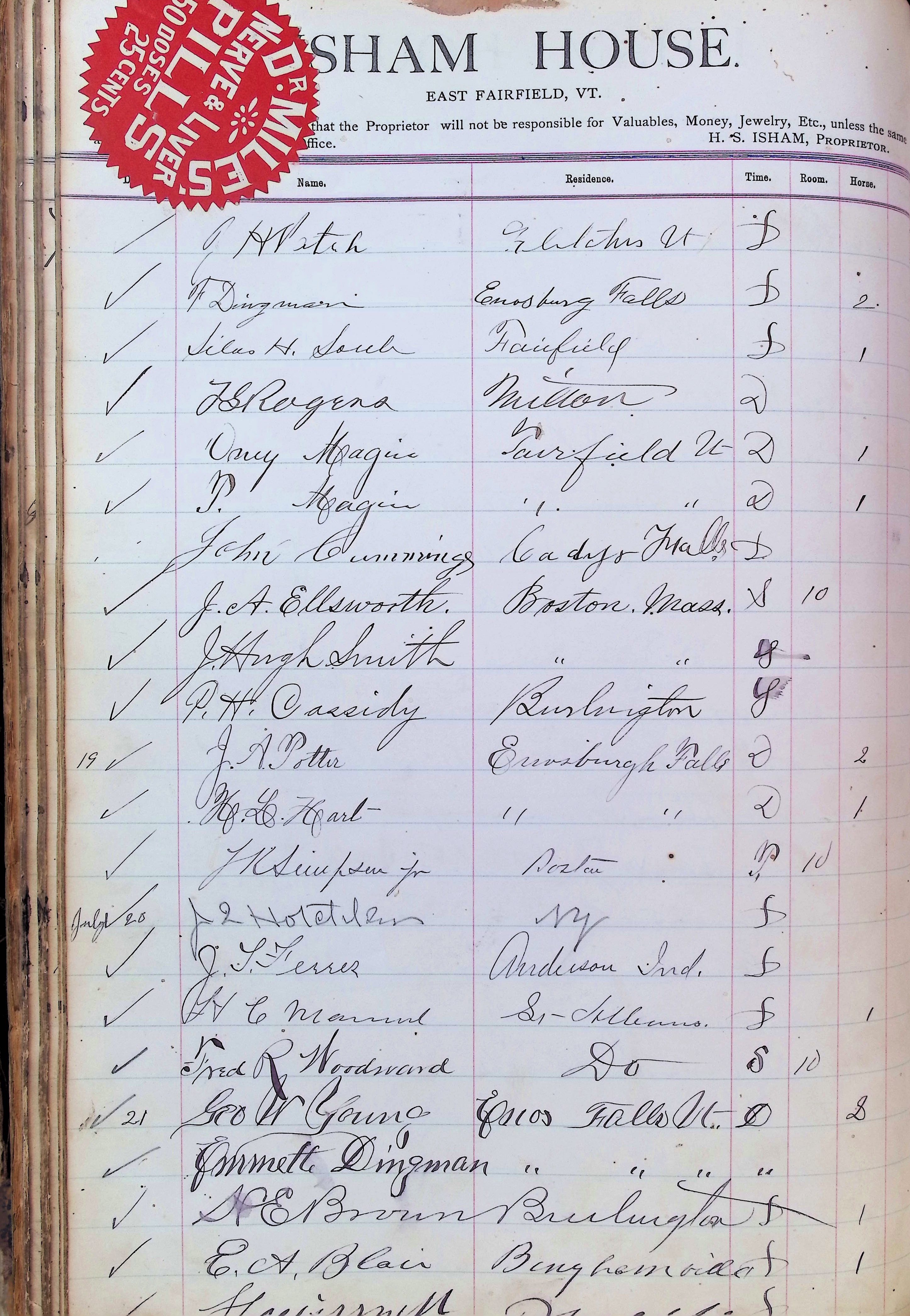 Isham Hotel register Vol. 3, Page 78