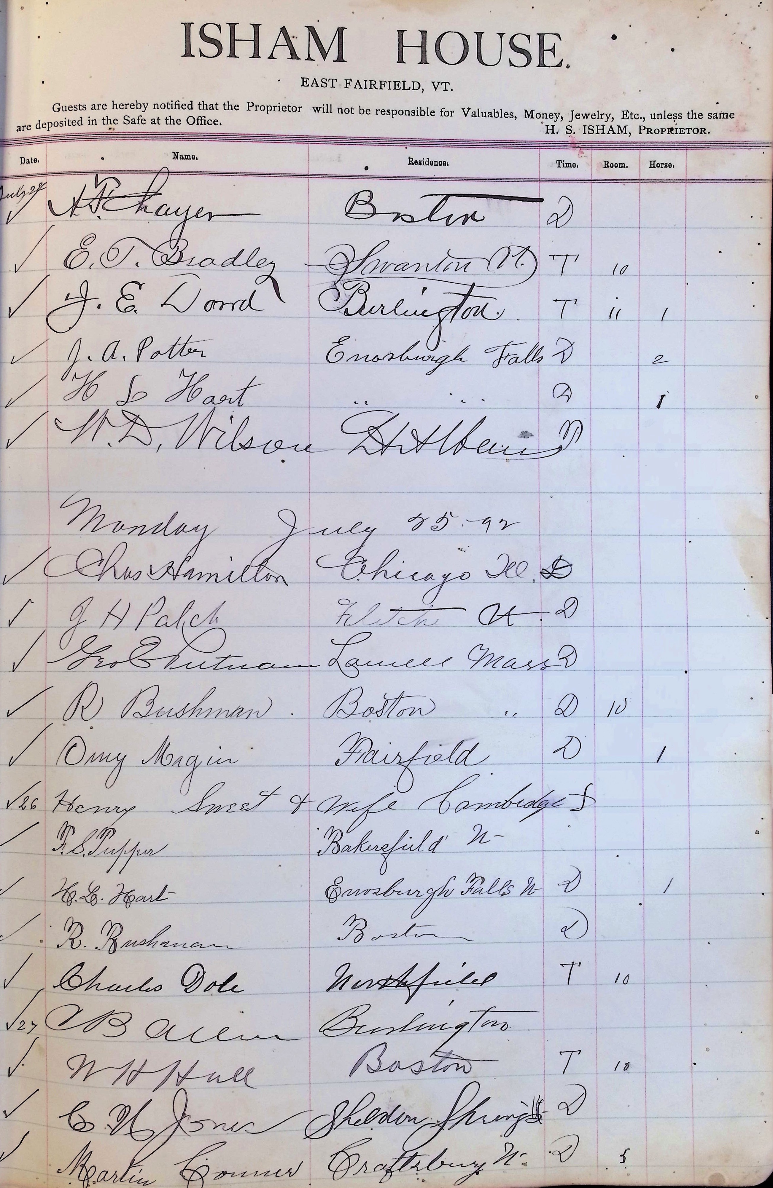 Isham Hotel register Vol. 3, Page 79