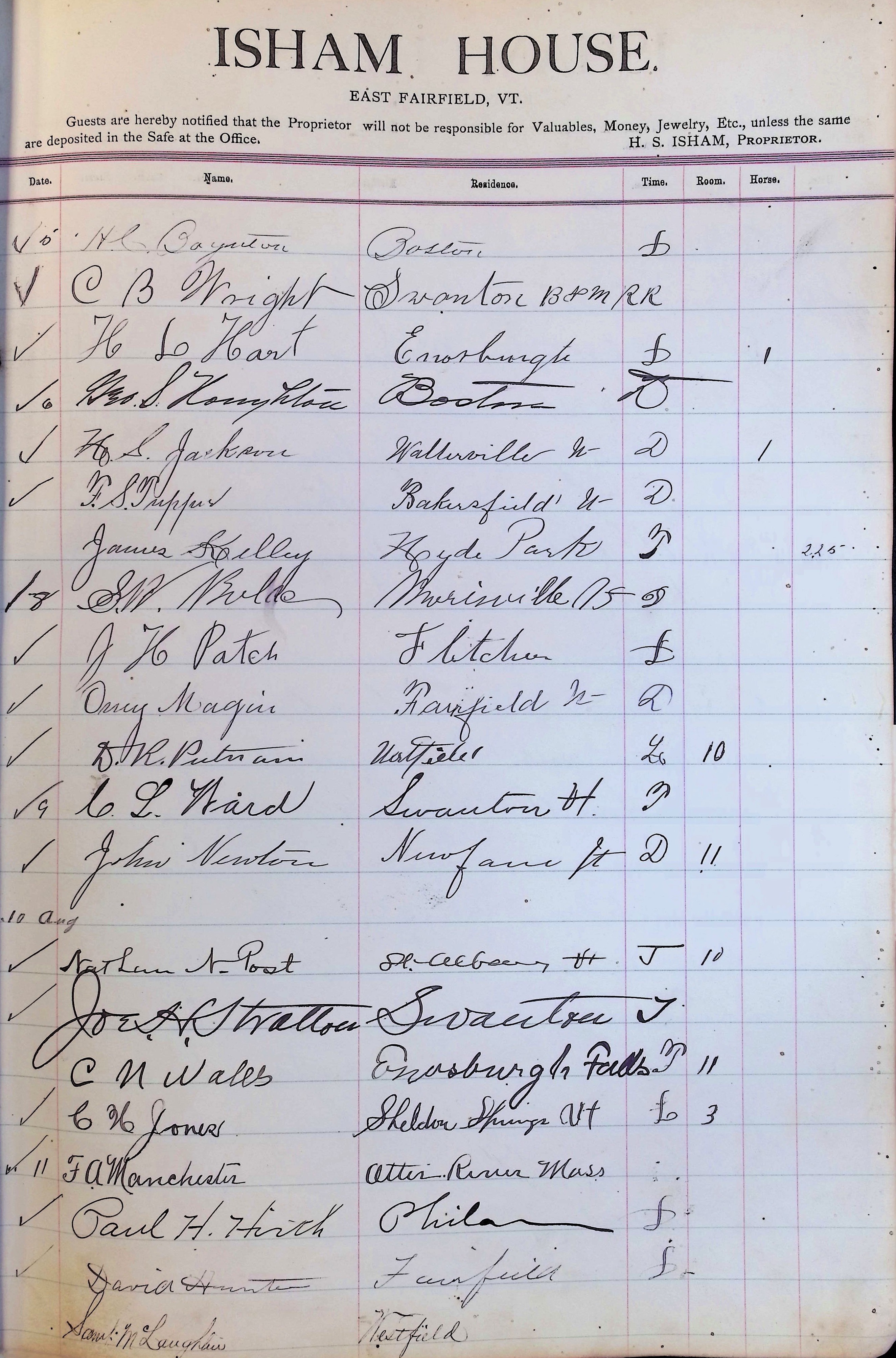 Isham Hotel register Vol. 3, Page 81