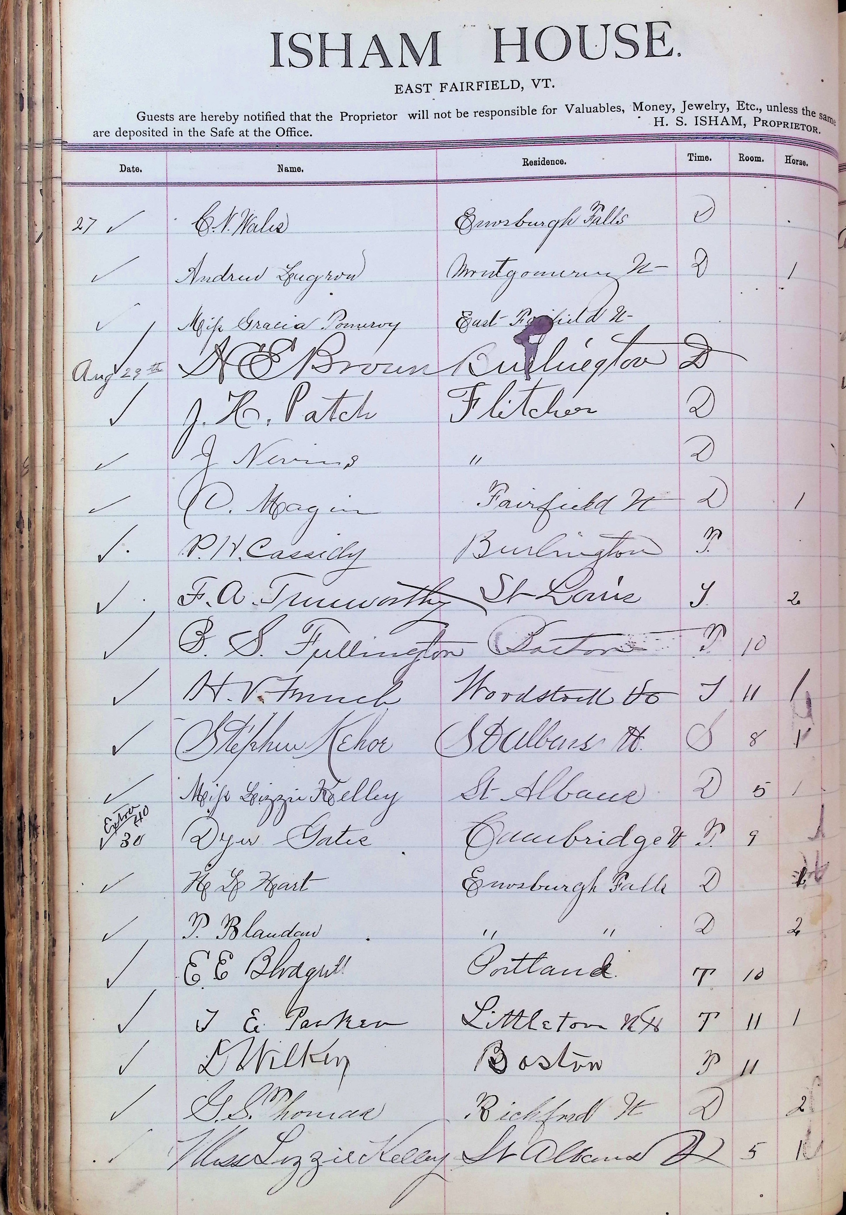 Isham Hotel register Vol. 3, Page 86
