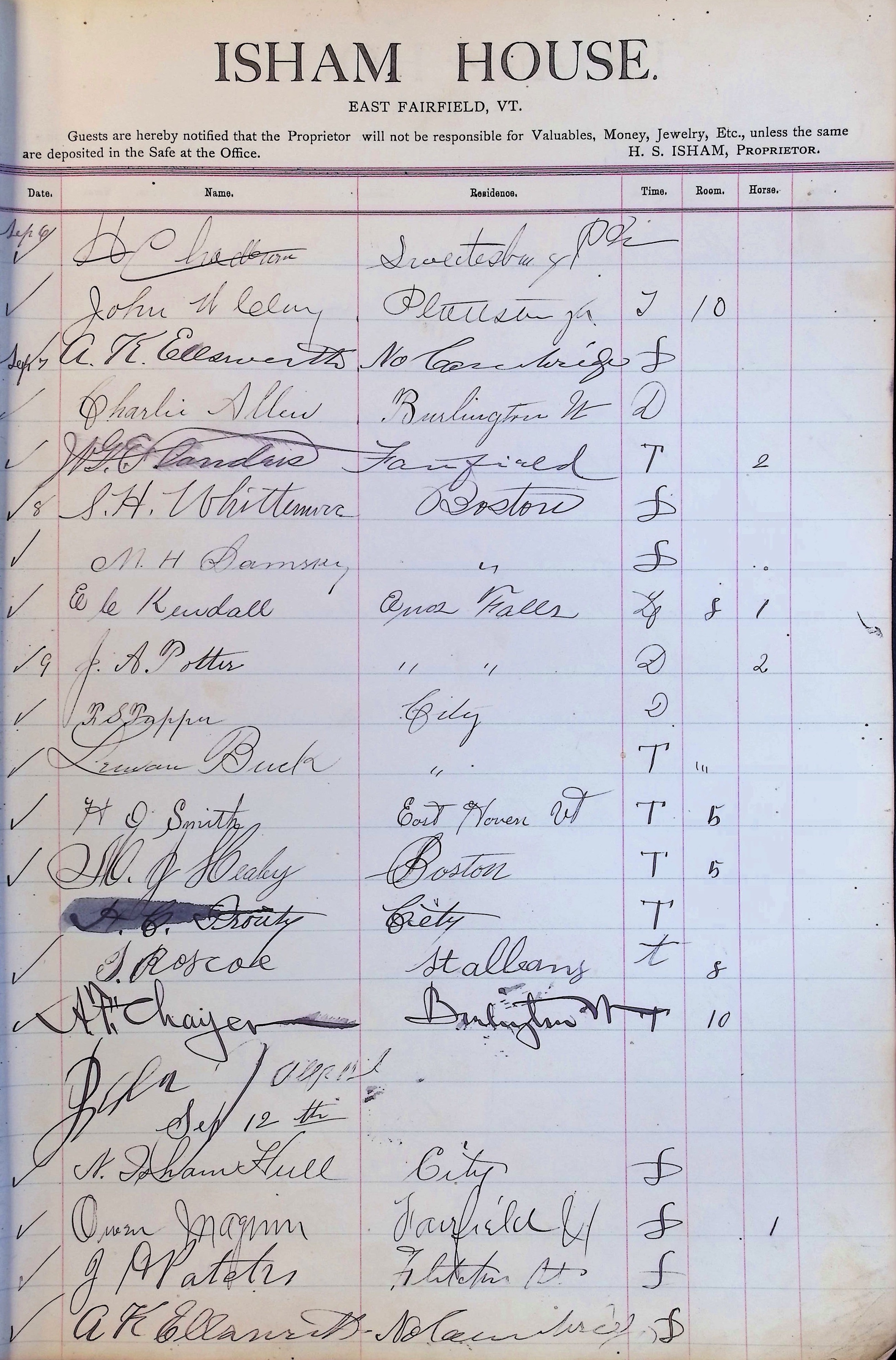 Isham Hotel register Vol. 3, Page 89