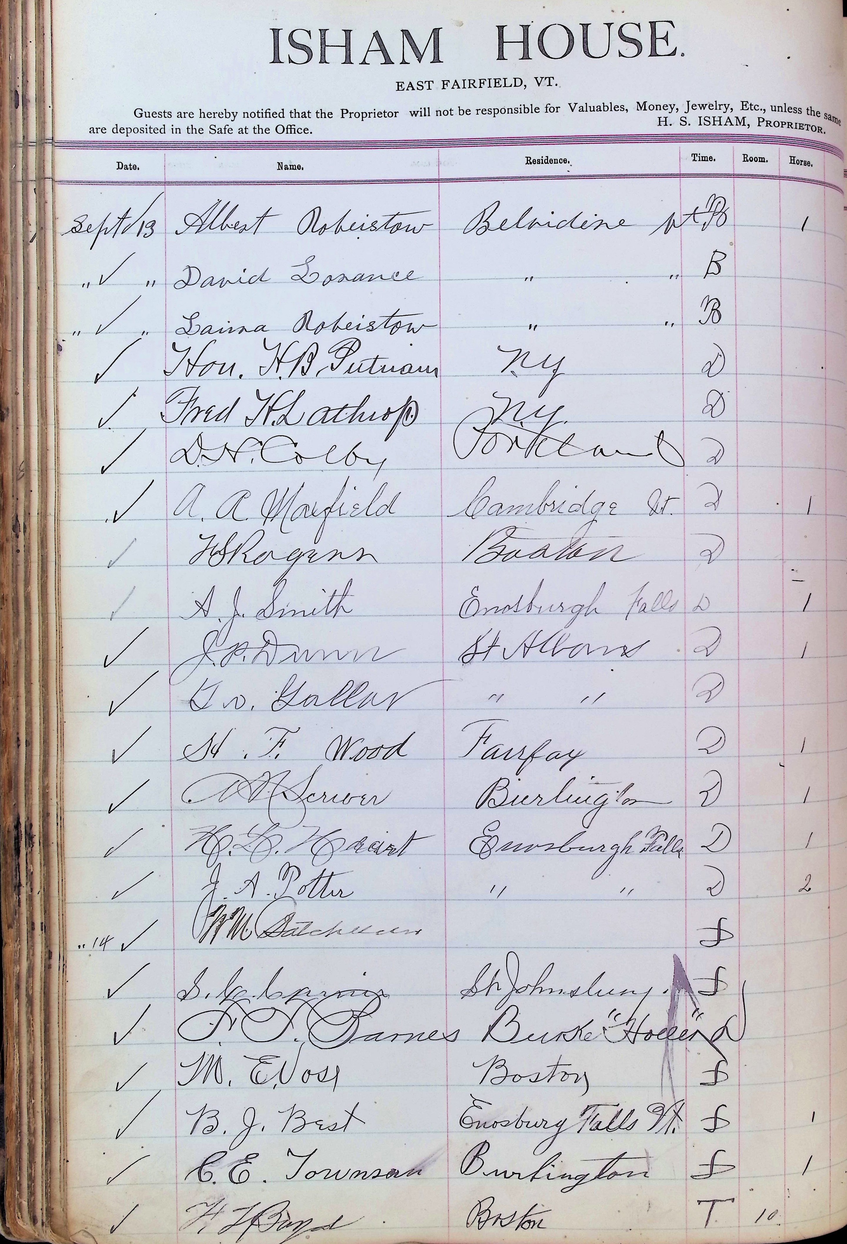 Isham Hotel register Vol. 3, Page 90
