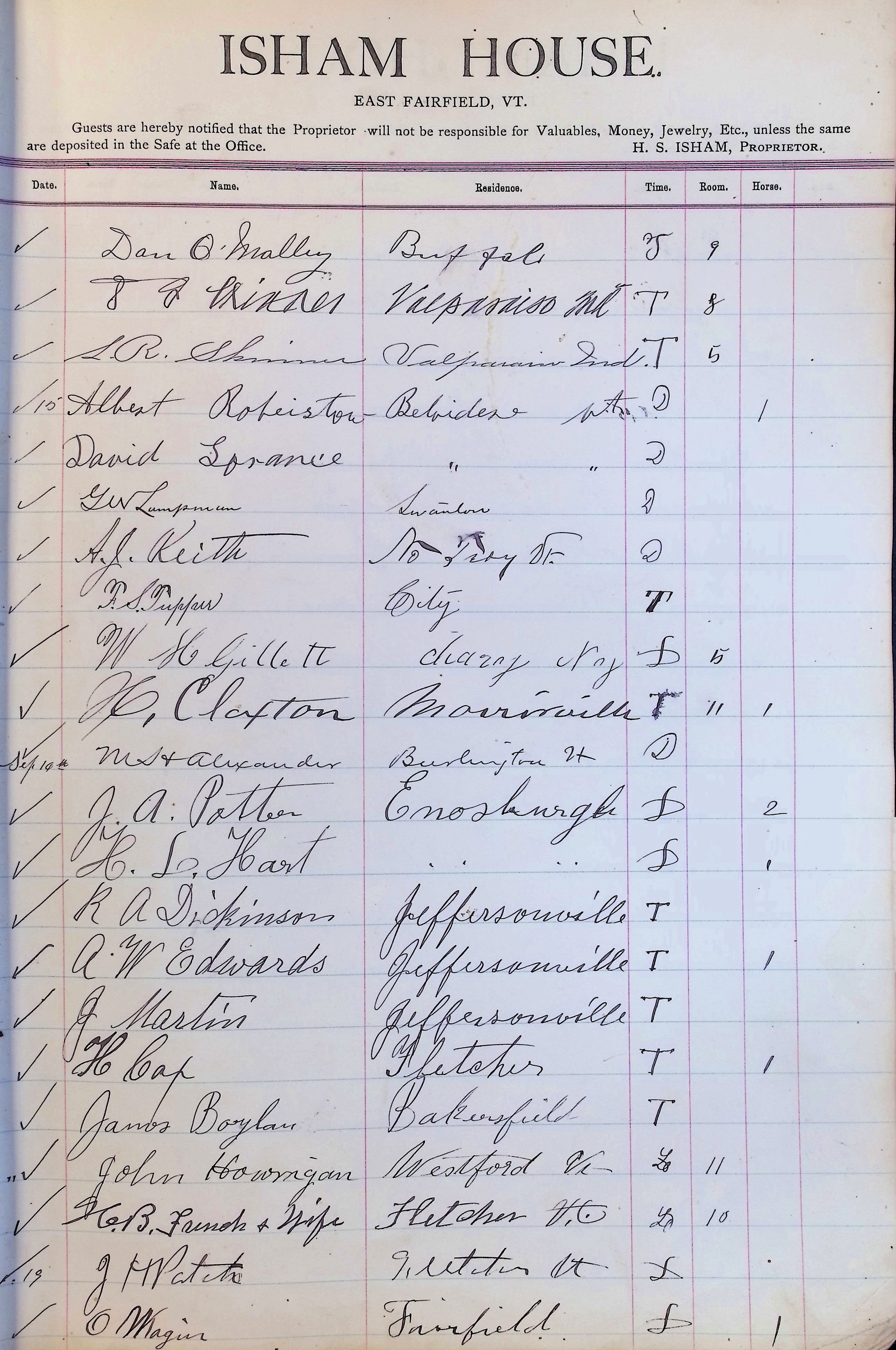 Isham Hotel register Vol. 3, Page 91