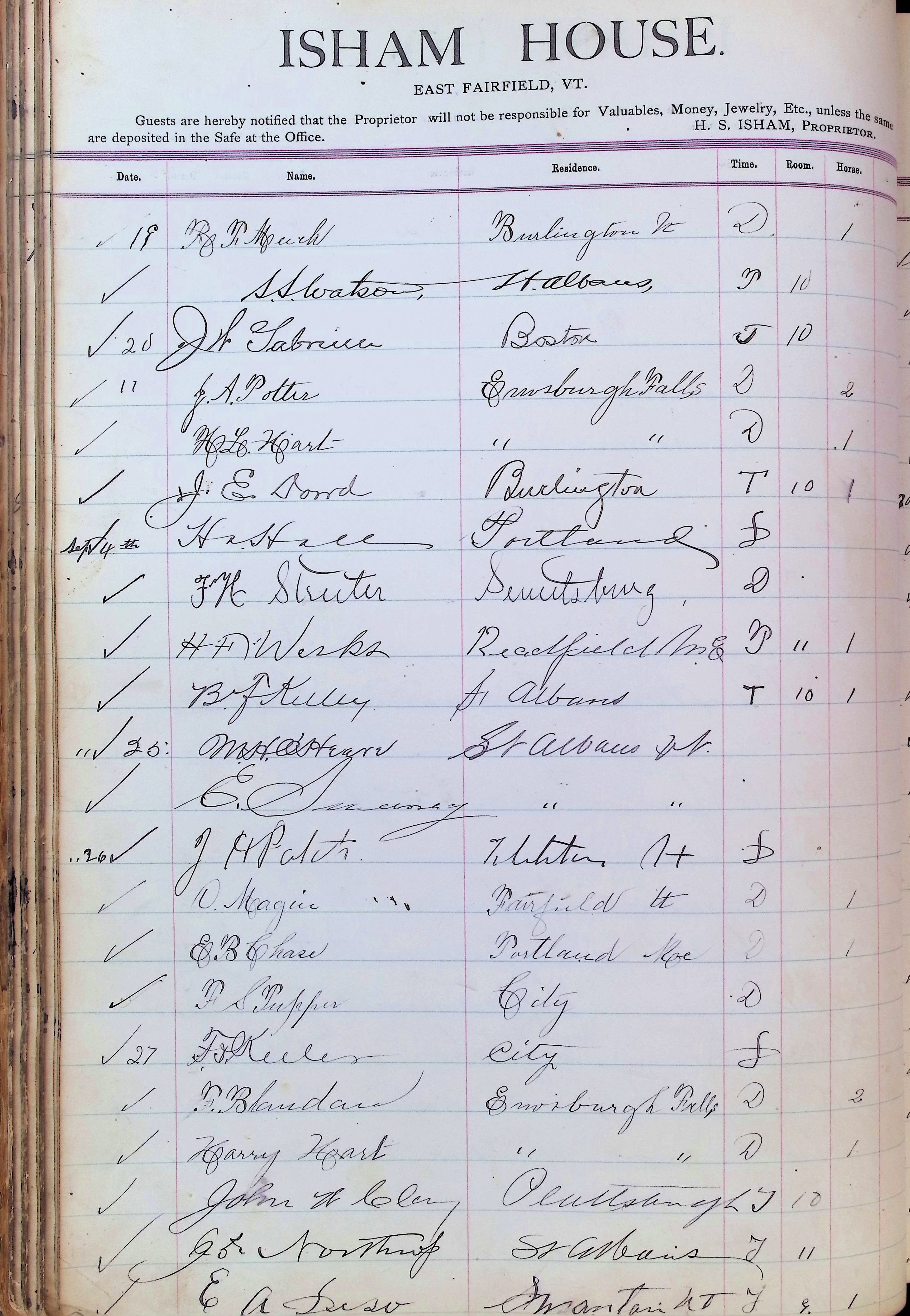 Isham Hotel register Vol. 3, Page 92