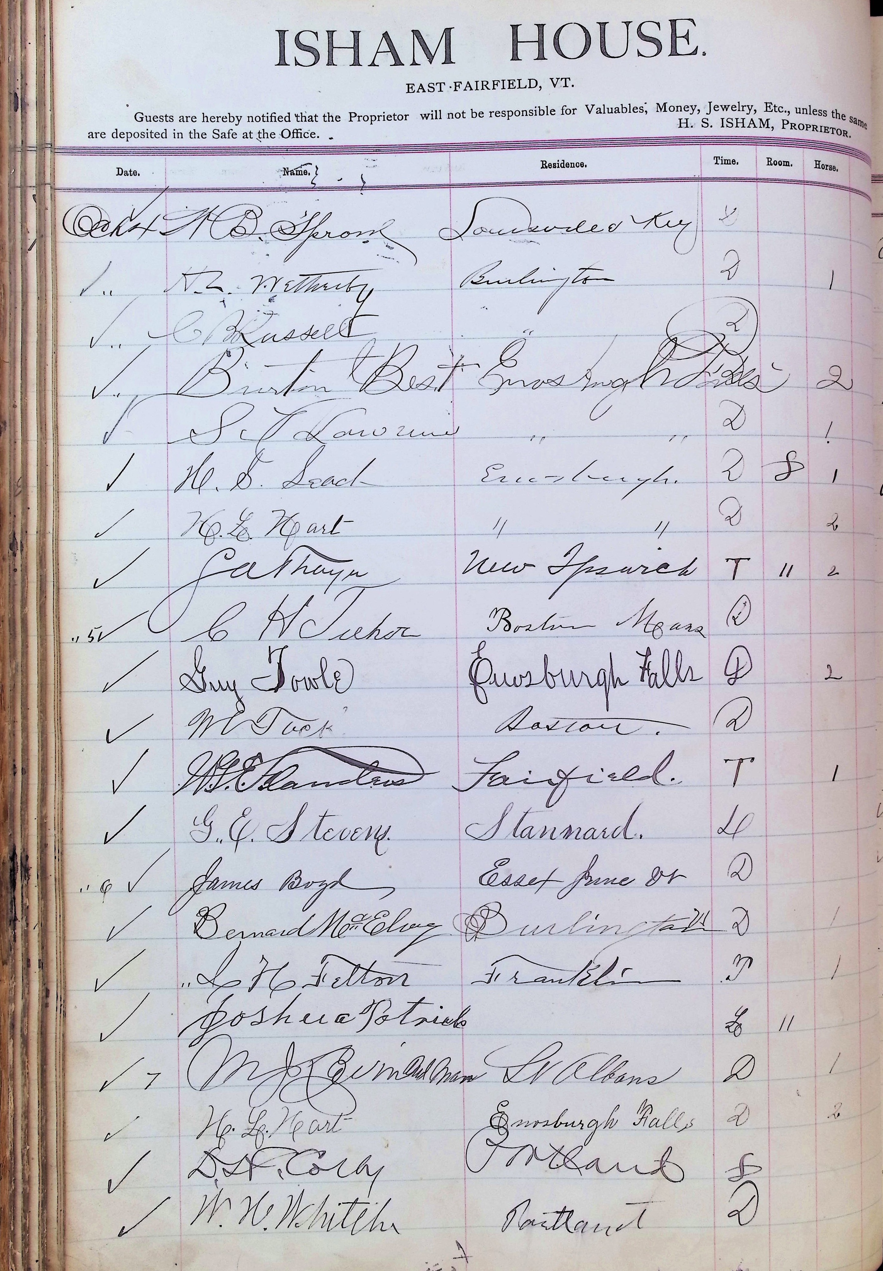 Isham Hotel register Vol. 3, Page 94