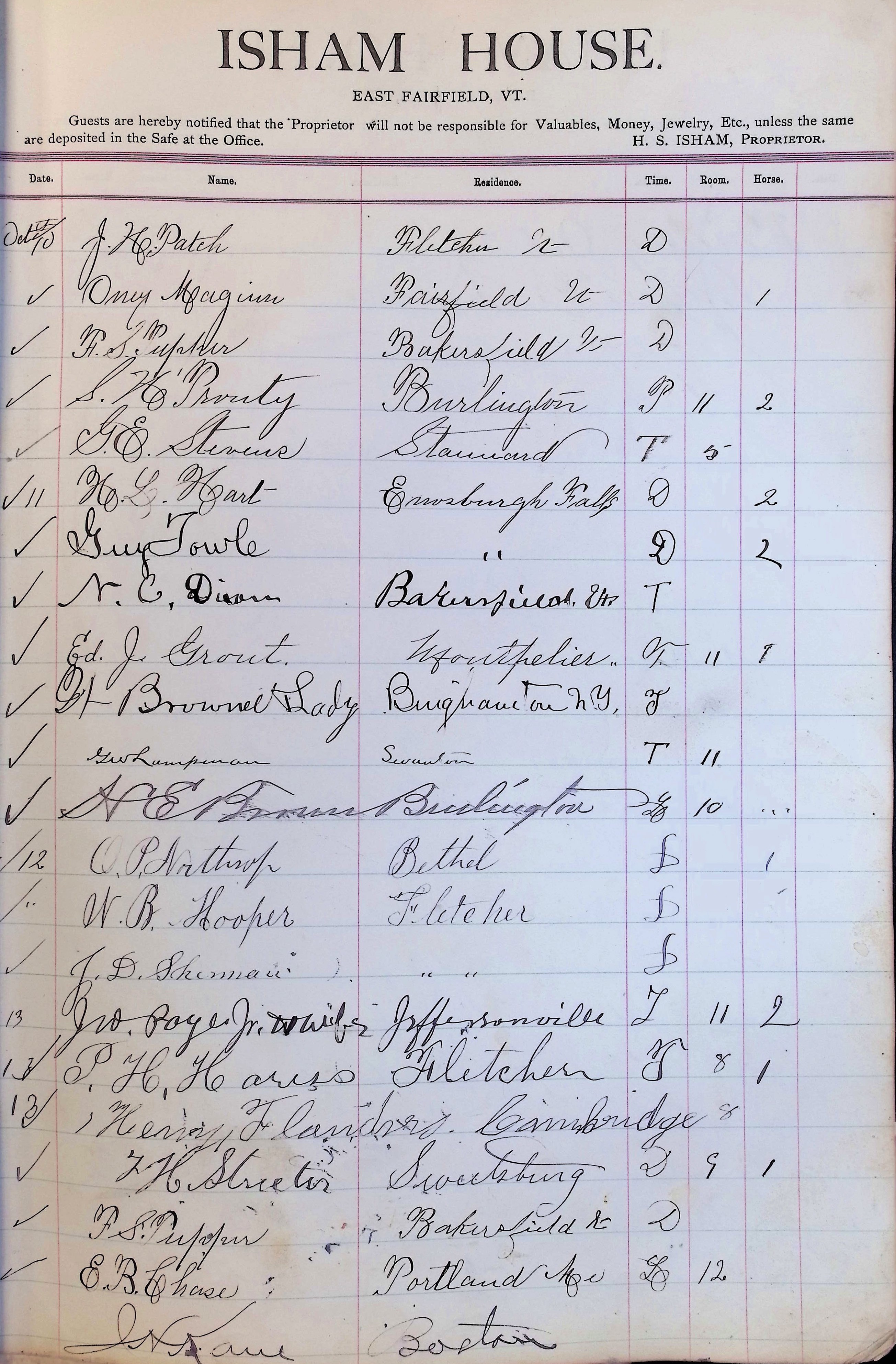 Isham Hotel register Vol. 3, Page 95