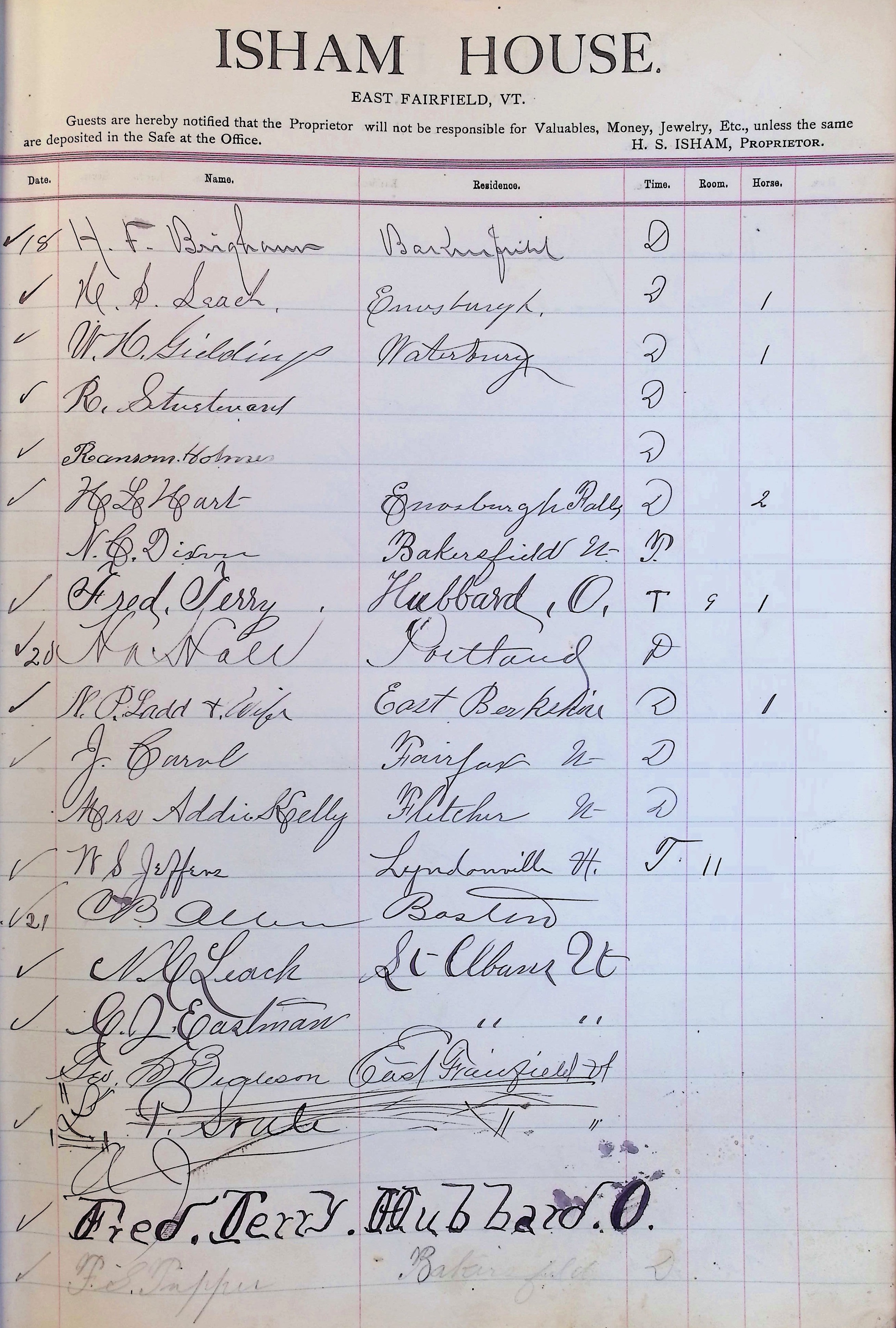 Isham Hotel register Vol. 3, Page 97