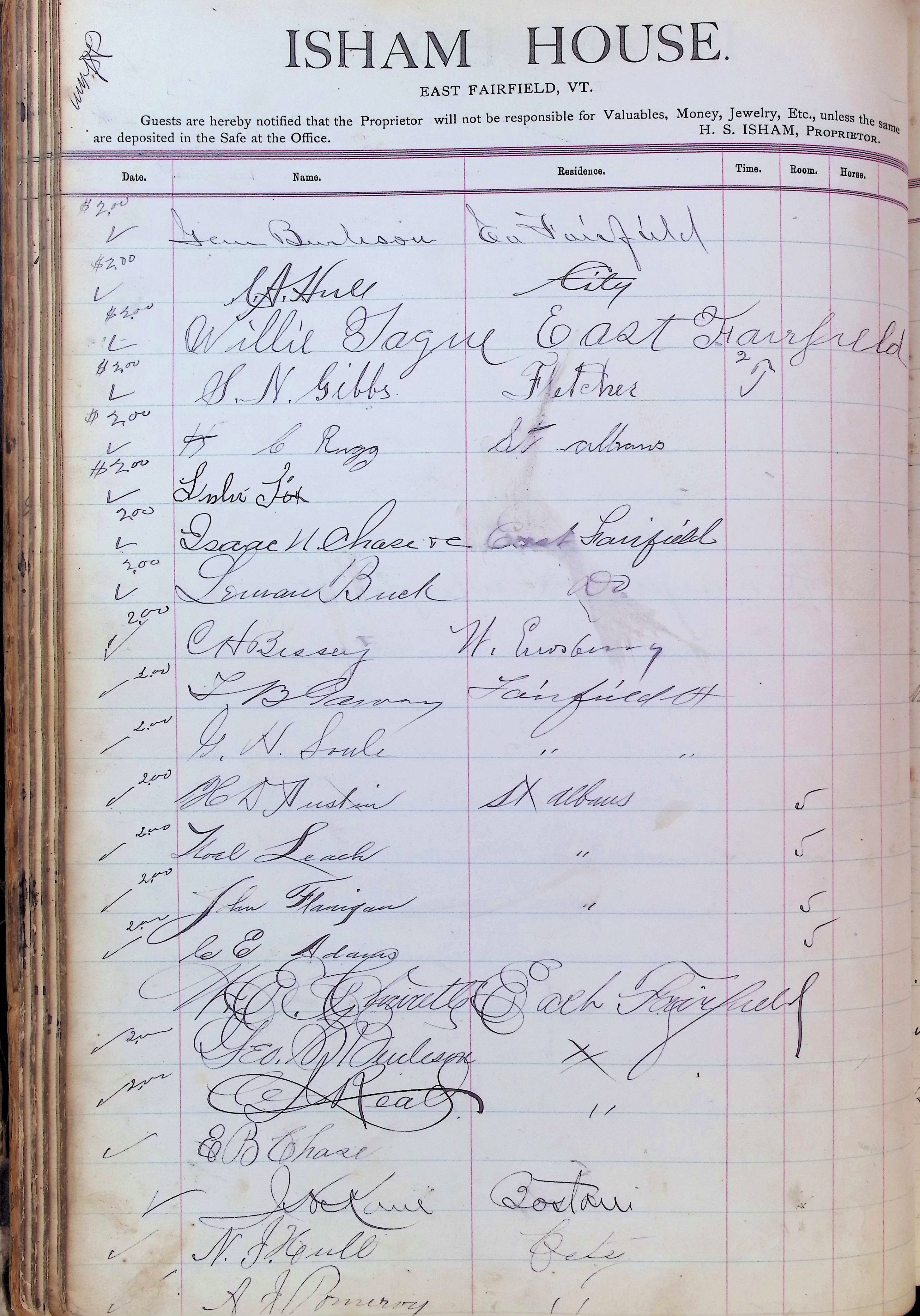 Isham Hotel register Vol. 3, Page 104