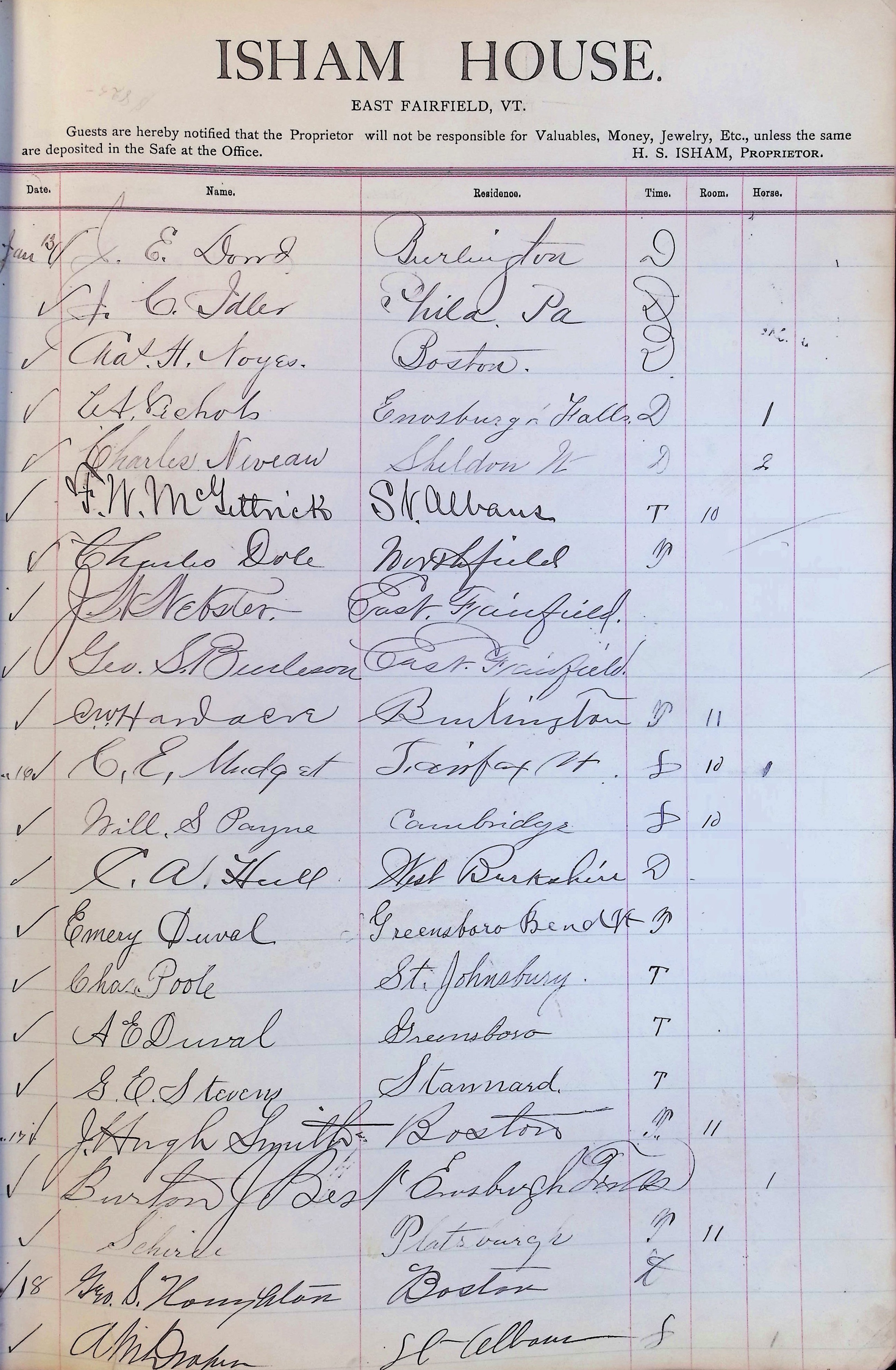 Isham Hotel register Vol. 3, Page 113