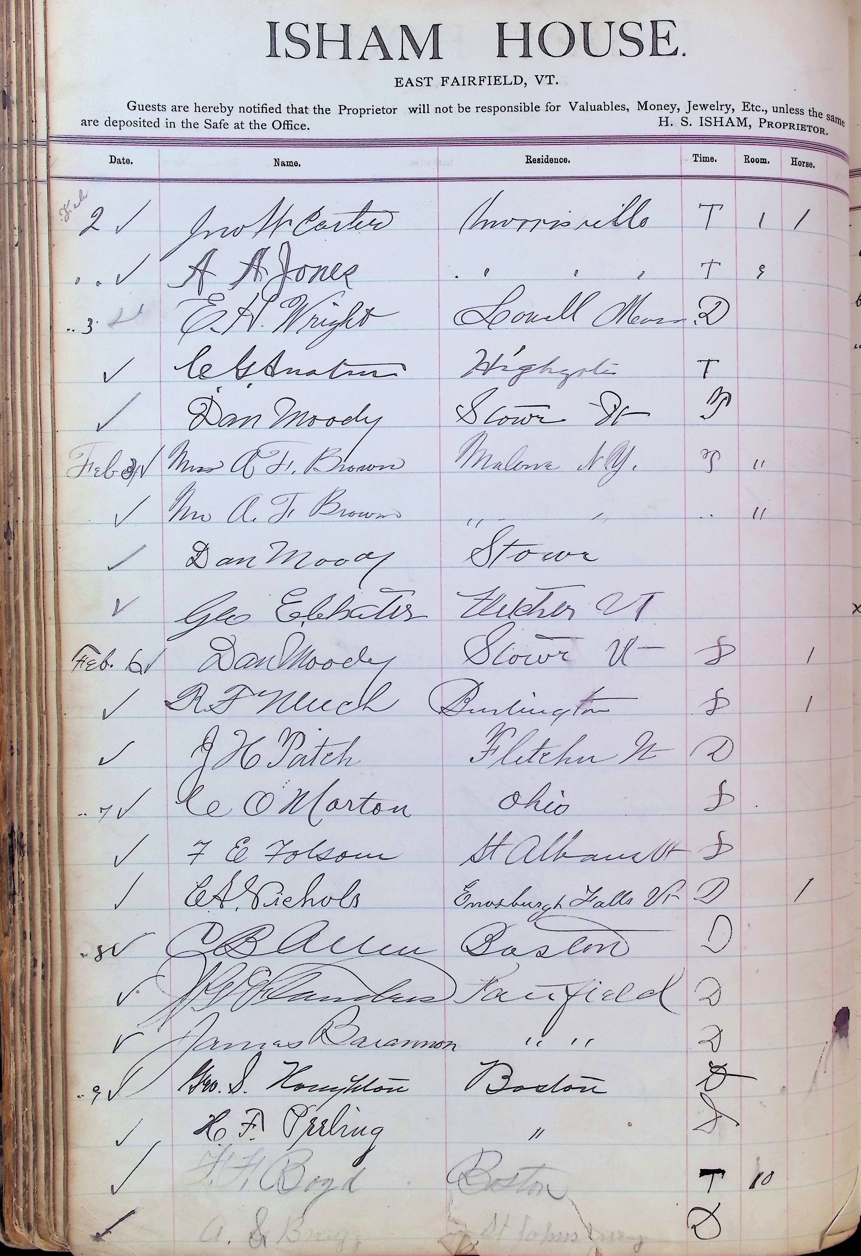 Isham Hotel register Vol. 3, Page 116