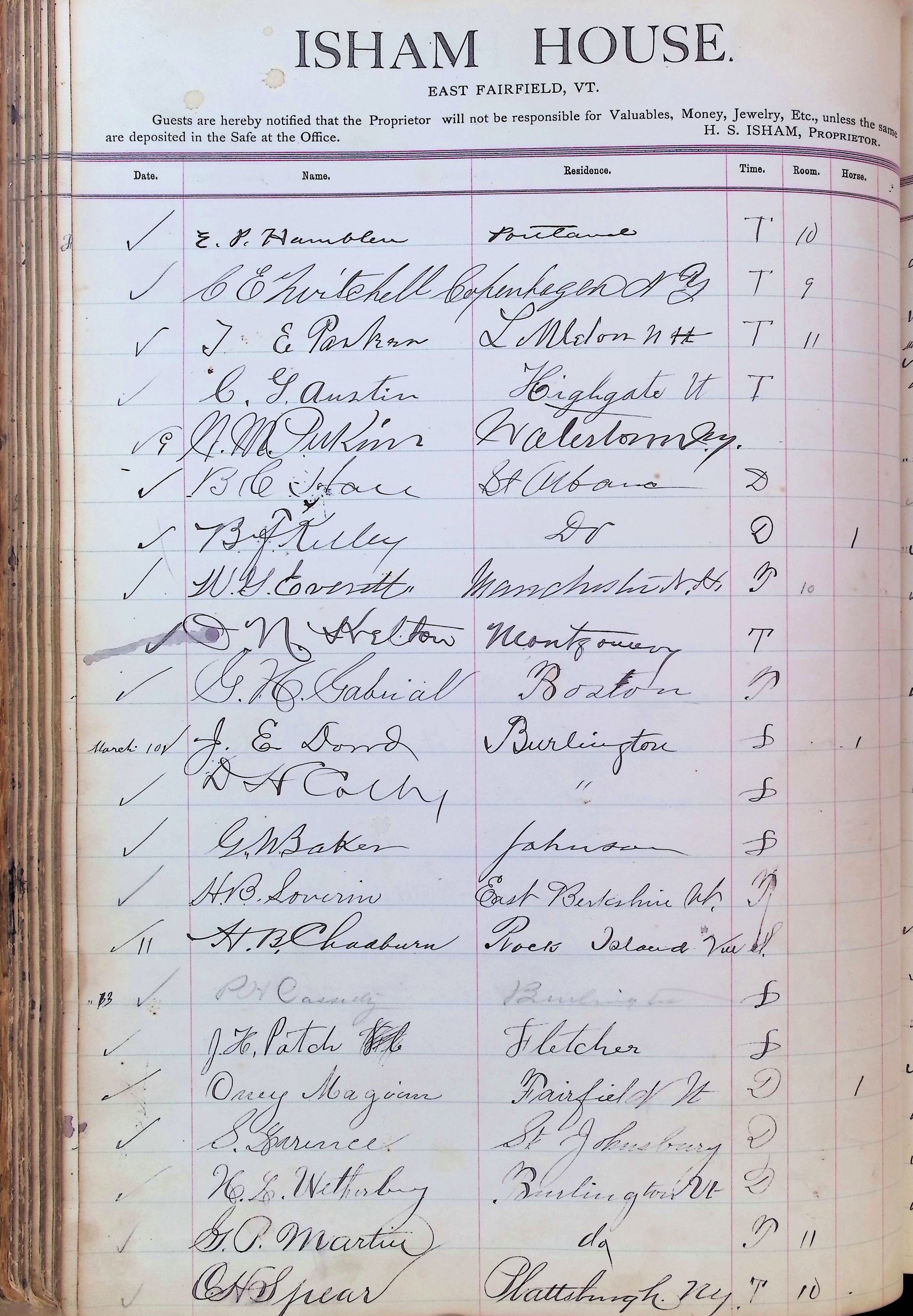 Isham Hotel register Vol. 3, Page 126