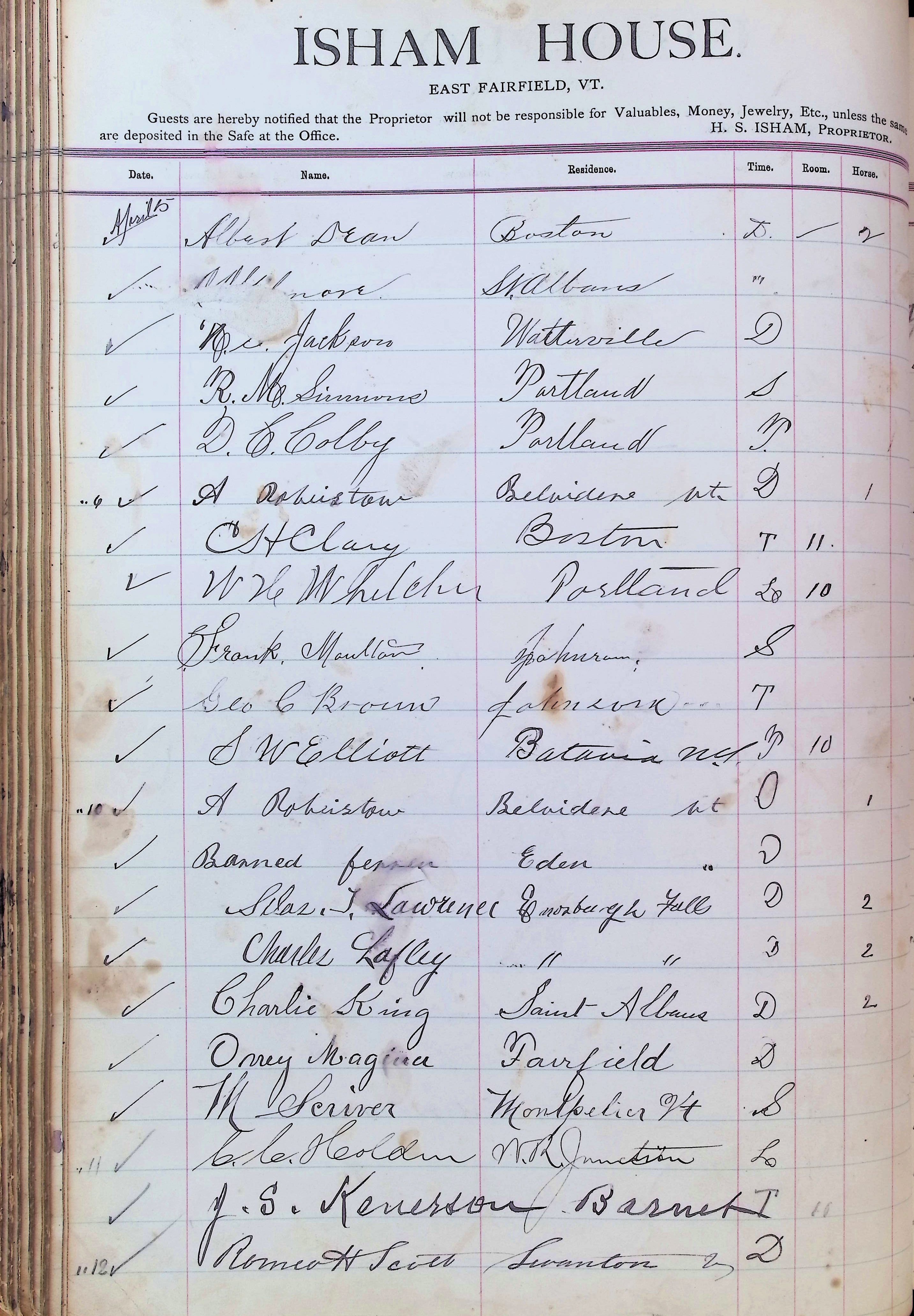 Isham Hotel register Vol. 3, Page 130